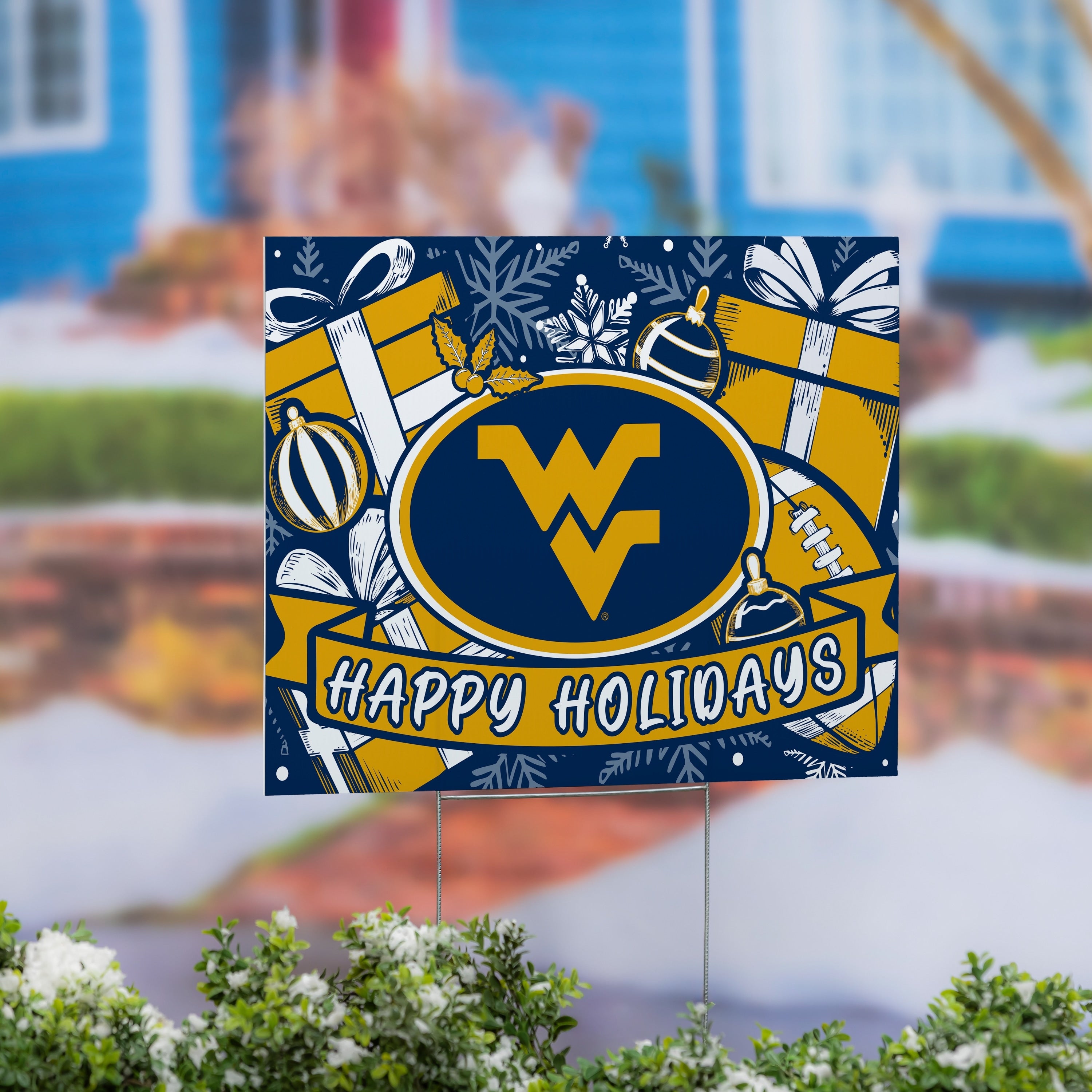 West Virginia University Coroplast Yard Sign Happy Holidays 24 X 18