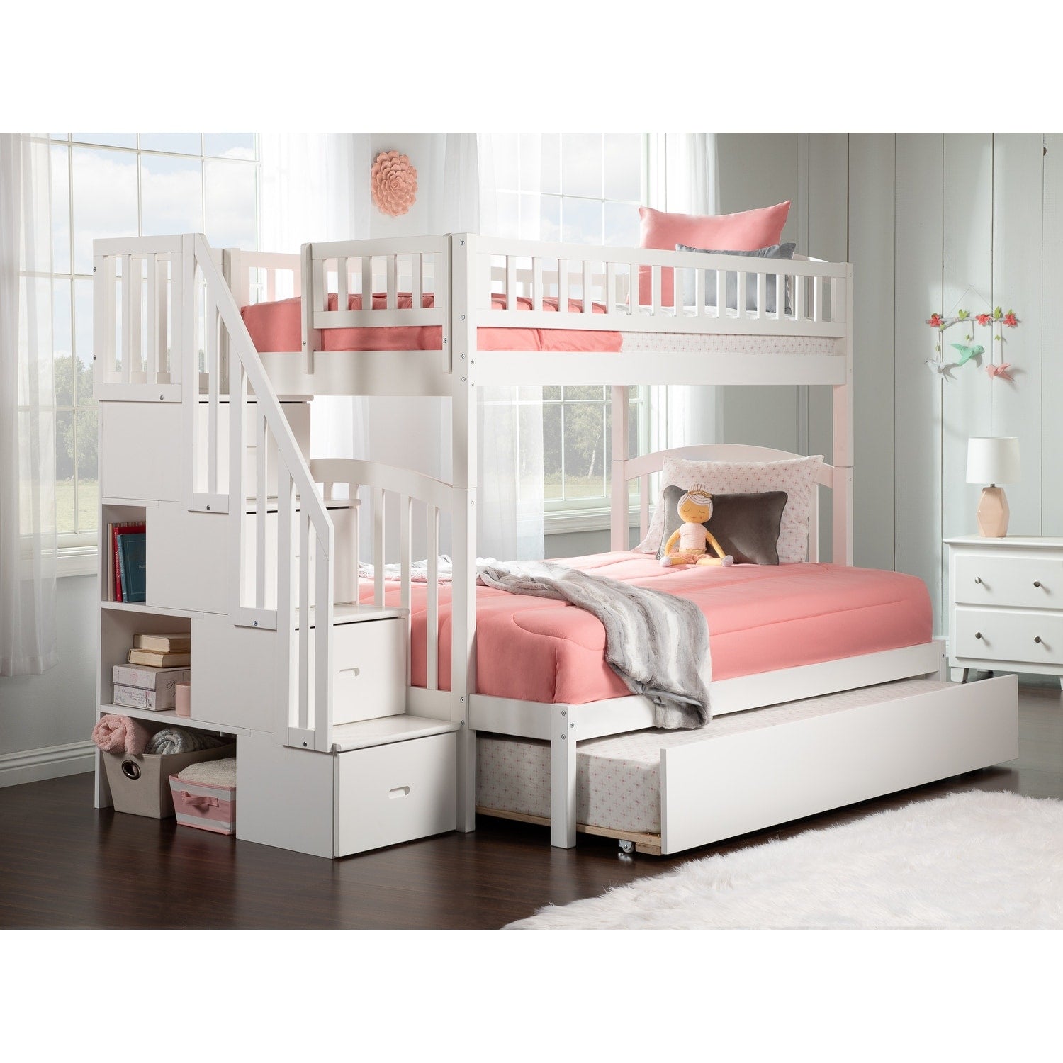 Westbrook Staircase Bunk Twin Over Full With Full Size Urban Trundle Bed