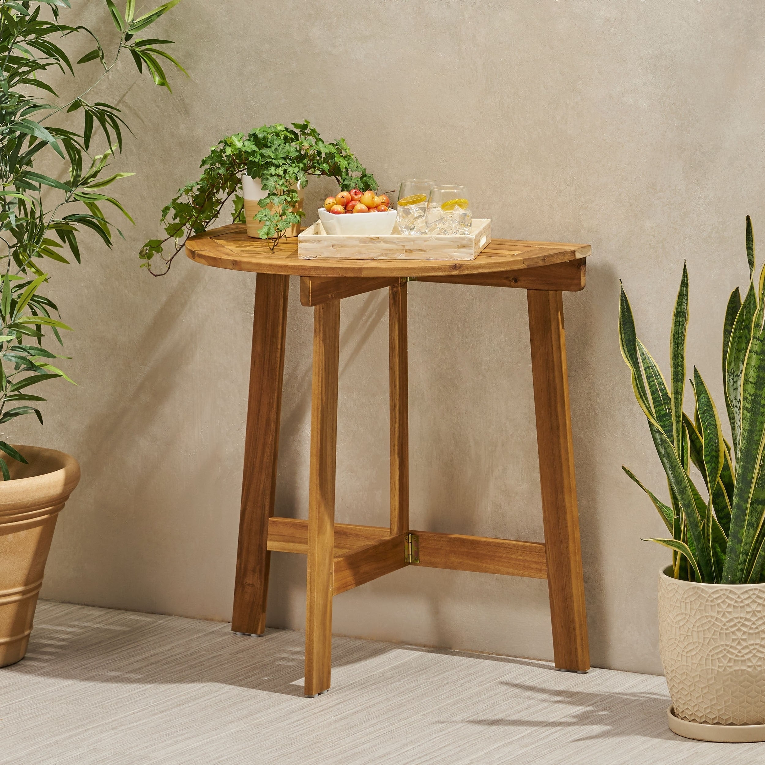 Westmount Outdoor Half Round Acacia Wood Bistro Table By Christopher Knight Home