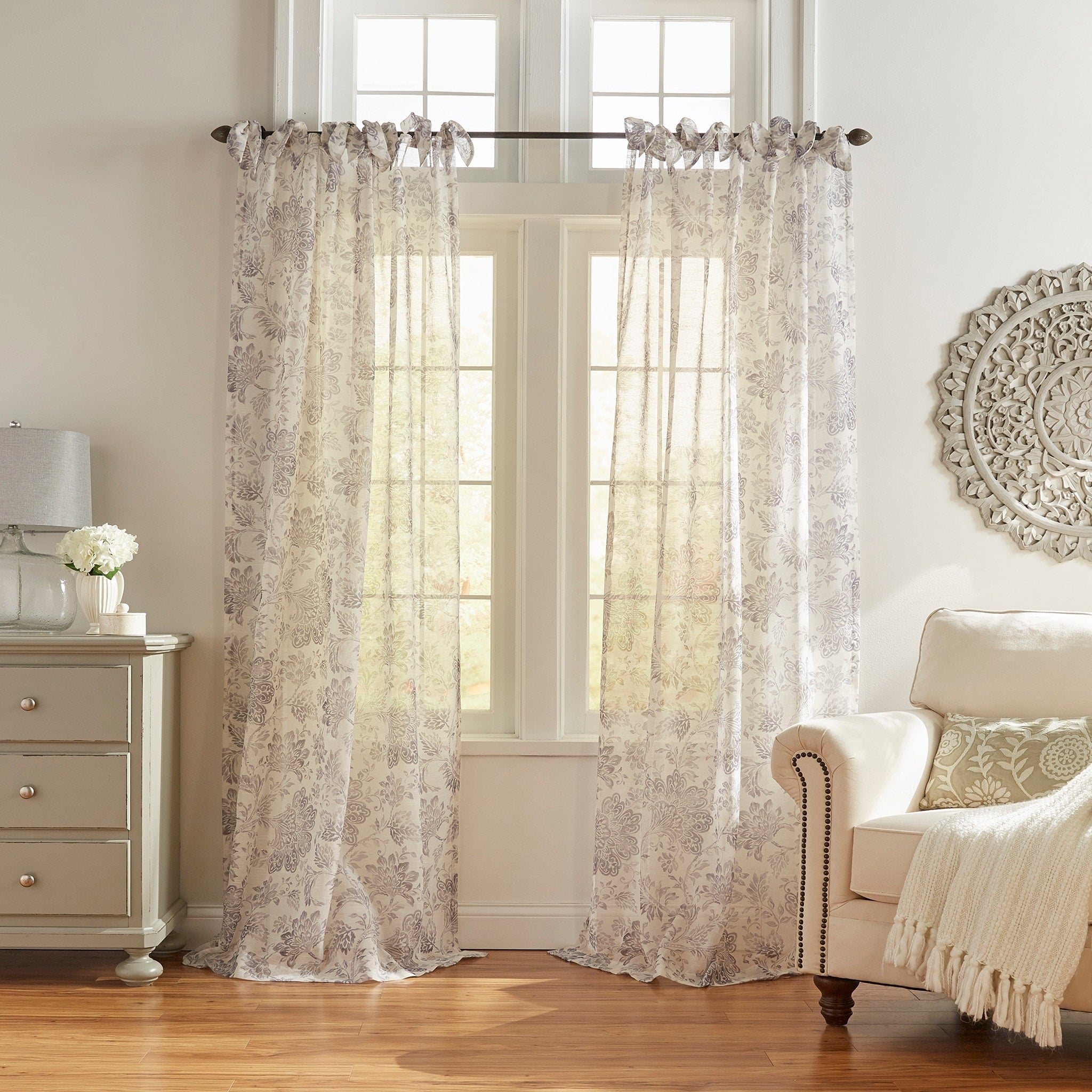 Westport Floral Tie Top Sheer Window Curtain