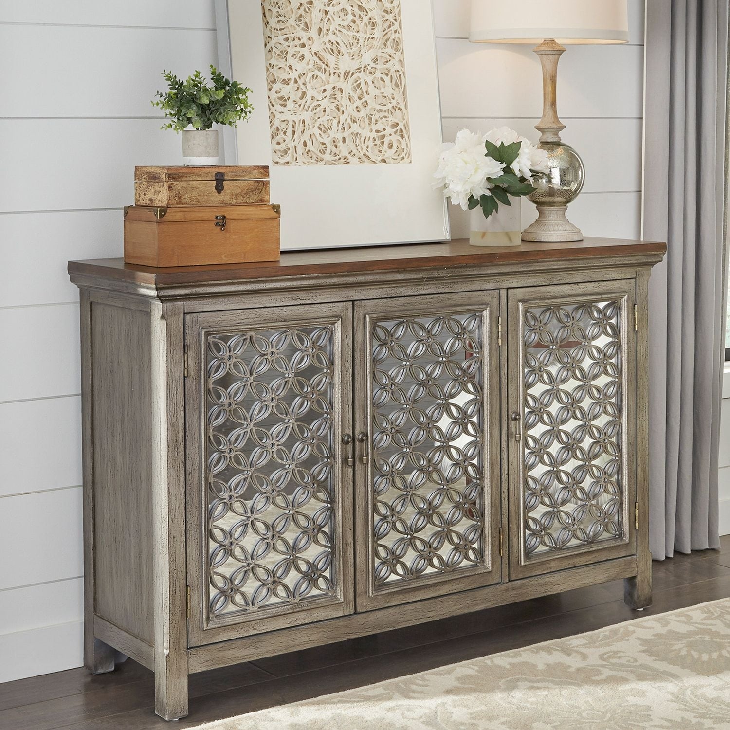 Tracy White Dusty Wax 3 Door Accent Cabinet