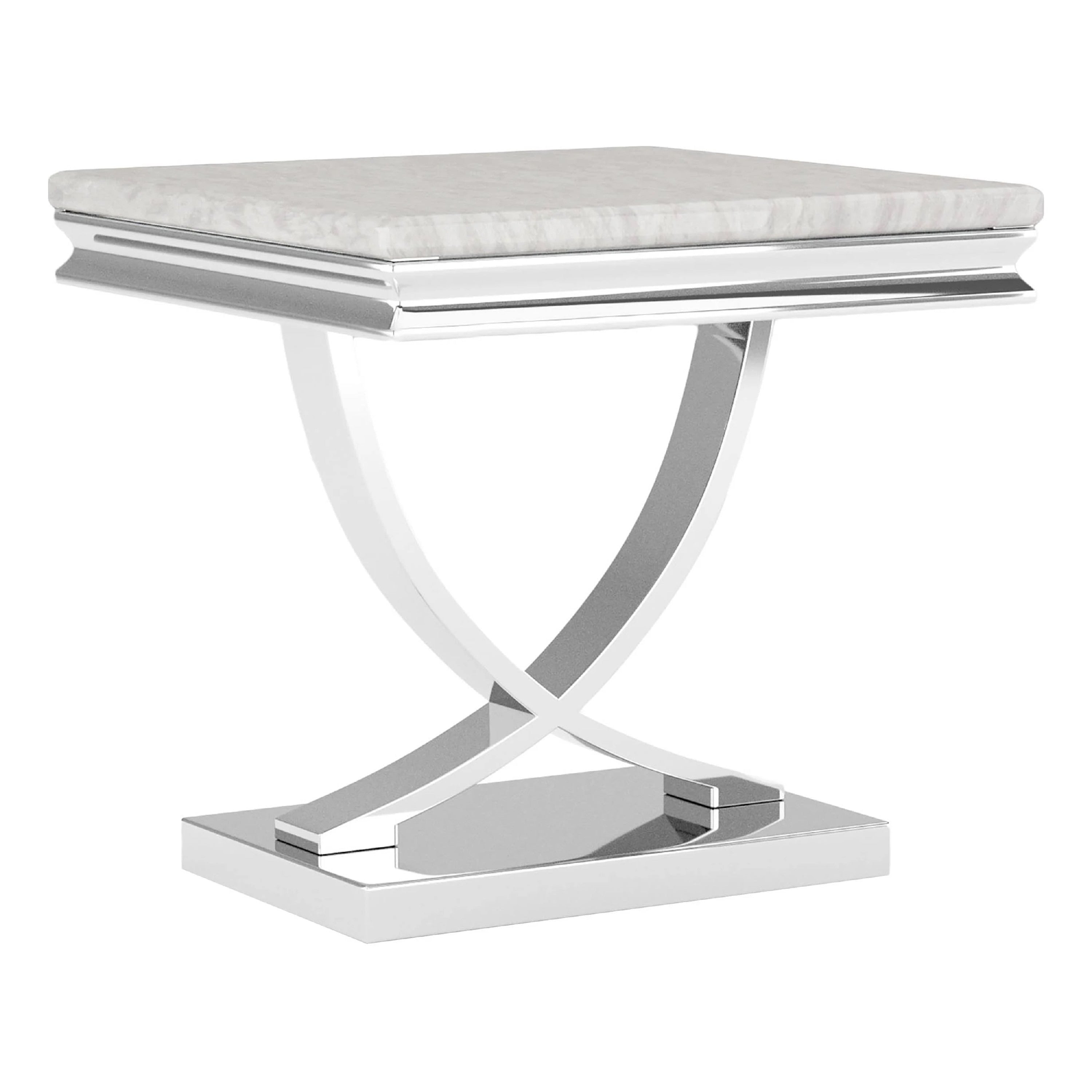 Wety Side End Table 24 Inch Faux Marble Top Curved Chrome Pedestal