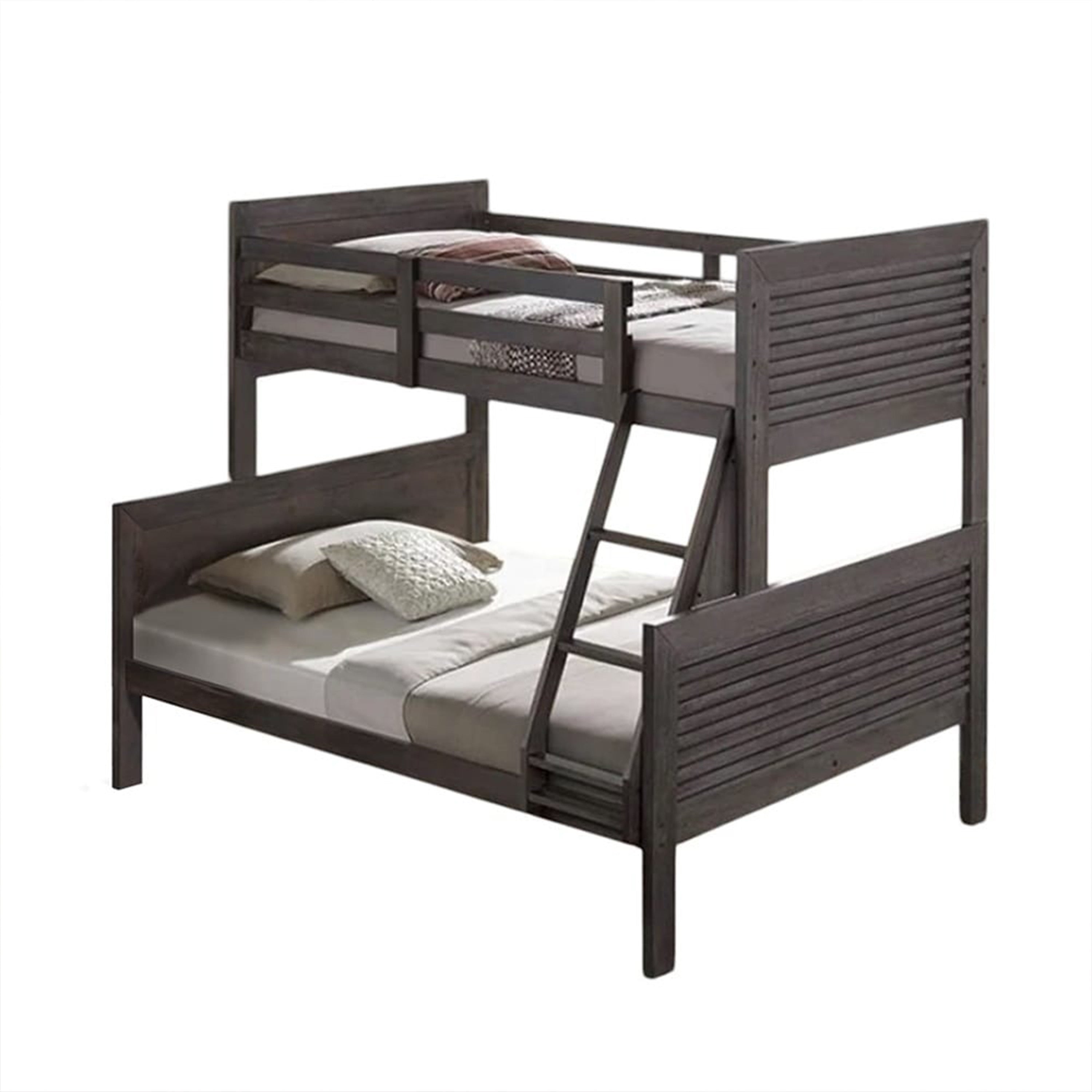 Wexo Twin Over Full Bunk Bed Charcoal Brown Slat Design And Ladder