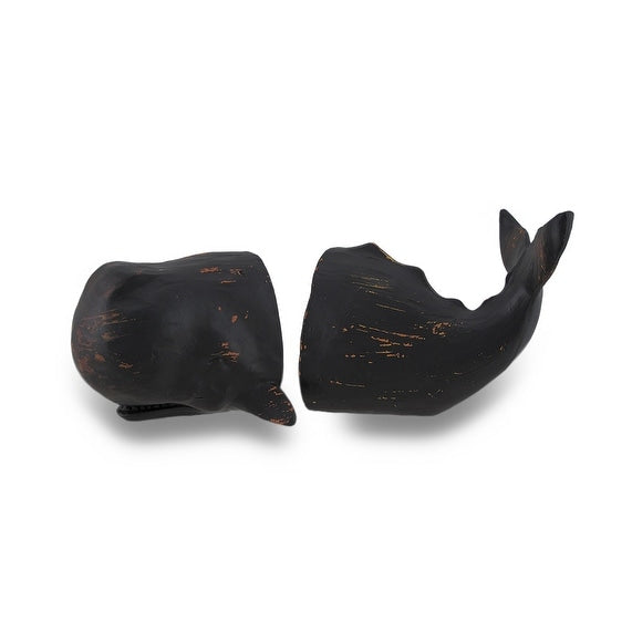 Whale Top And Tail Black Distressed Finish Bookends Set Of 2 4.5 X 10 X 4 Inches