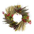 Wheat With Green Eucalyptus And Striped Feathers Spiral Vine Wreath 22 Unlit N A