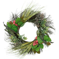 Wheat With Green Eucalyptus And Striped Feathers Spiral Vine Wreath 22 Unlit