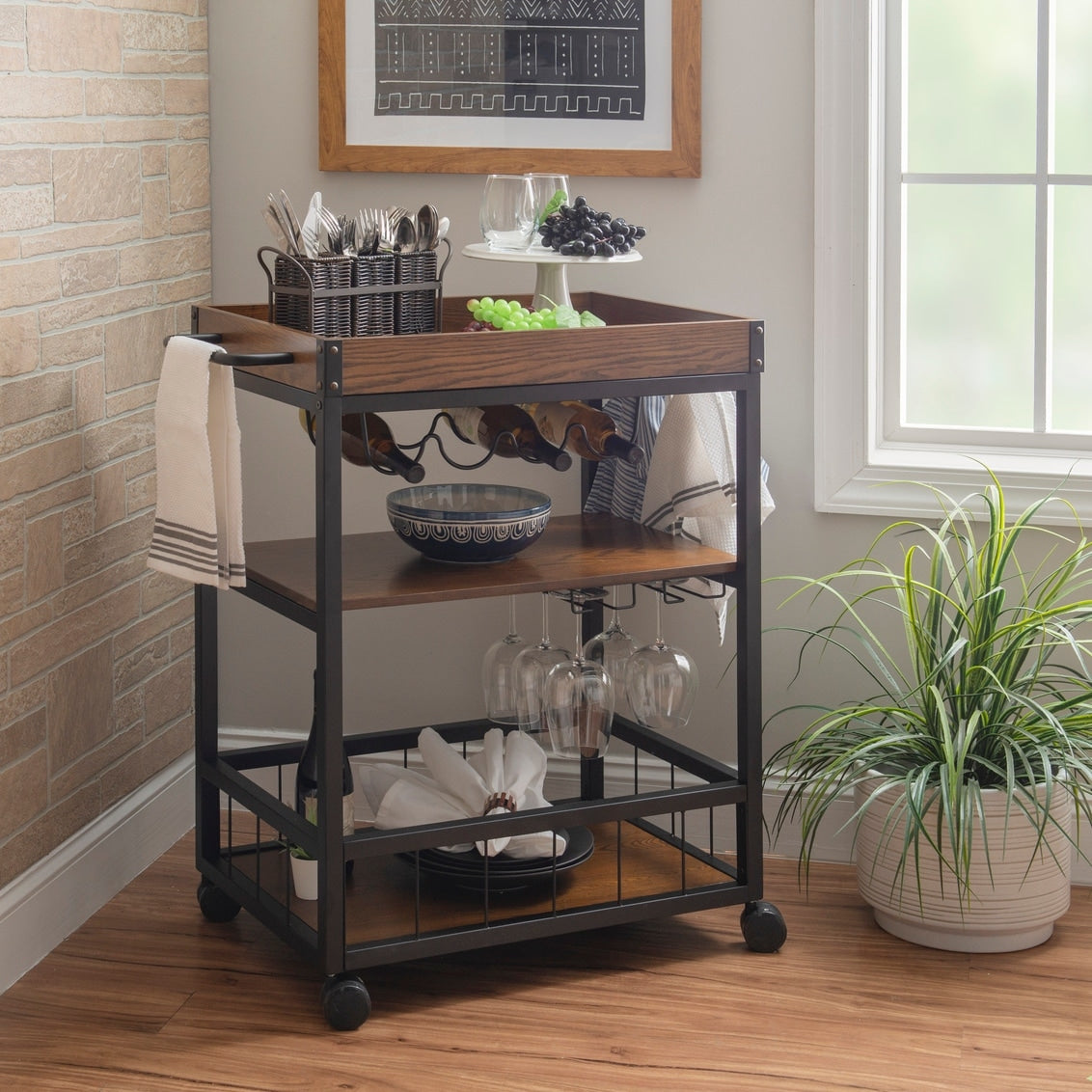 Carbon Loft Wheeler Kitchen Wine Cart