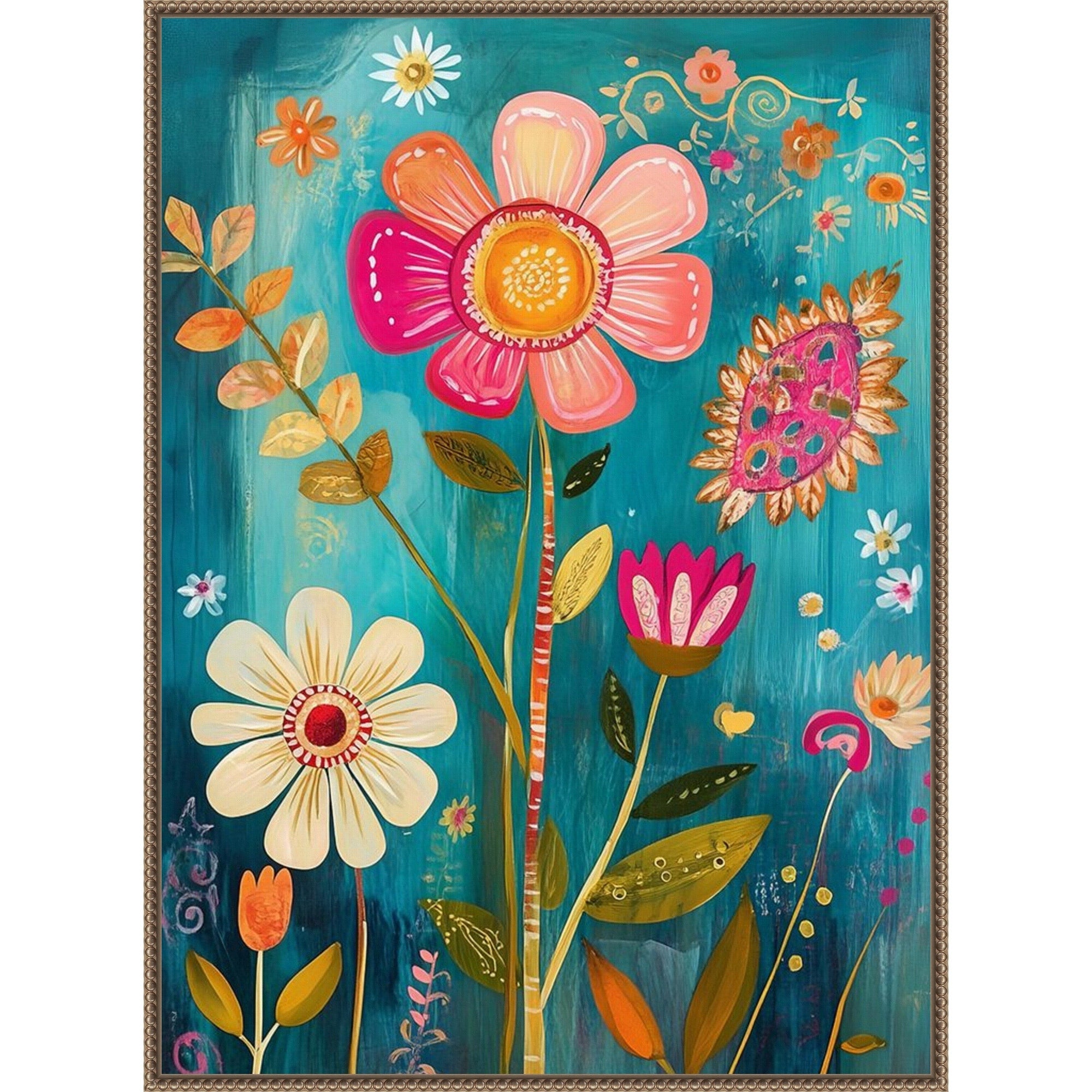 Whimsy Blooms By Tradelink Inhouse Artist Framed Canvas Wall Art Print