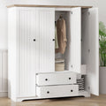 White 4 Door Wardrobe Armoire Closet With 2 Drawers Clothing Storage Cabinet Organizer With Hanging Rod