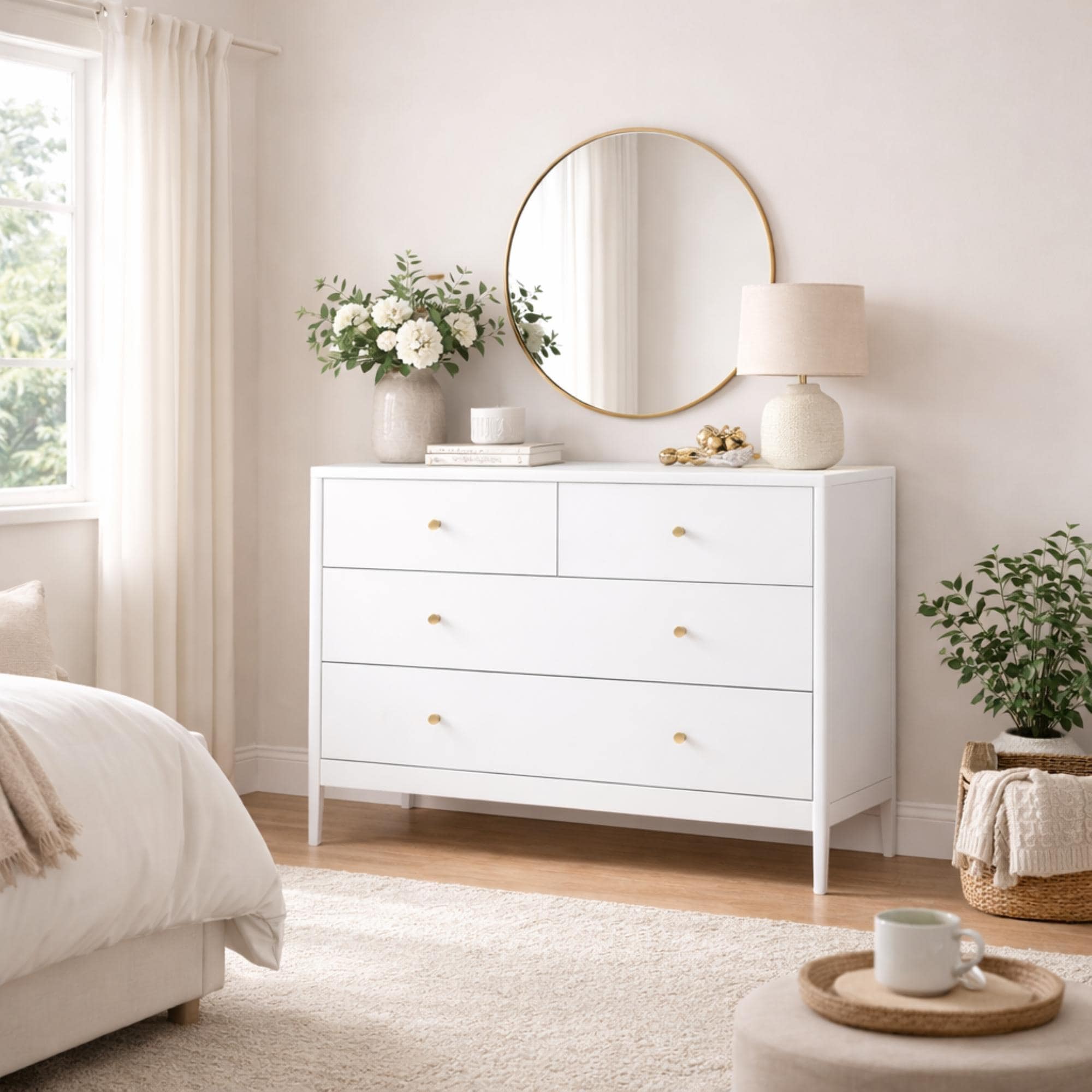 White 4 Drawer Kids Dressers Storage Cabinet For Living Room Versatile Dressers Chests Of Drawers
