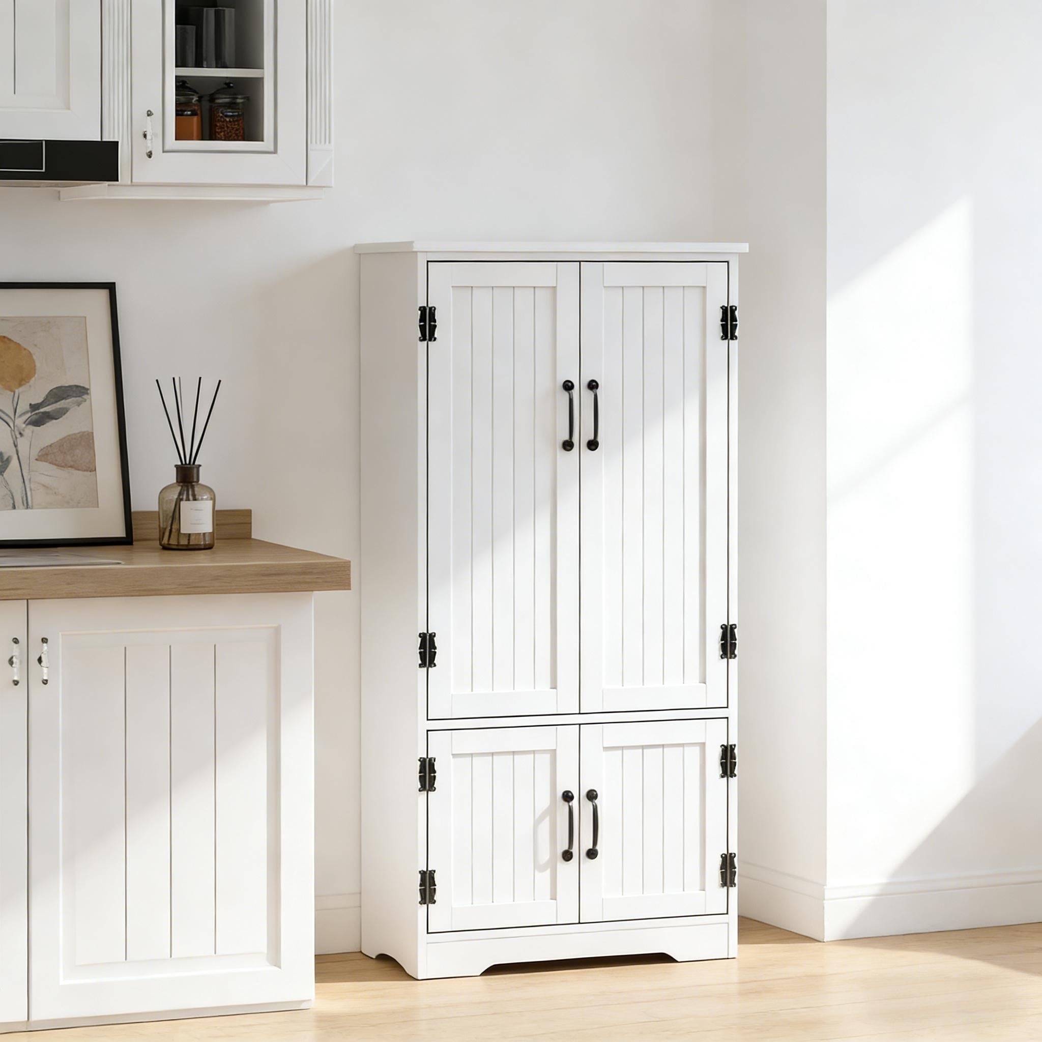 White Accent Cabinet Floor Cabinet Storage Cabinet With Adjustable Shelves Pantry Cabinet Freestanding Kitchen Cabinet
