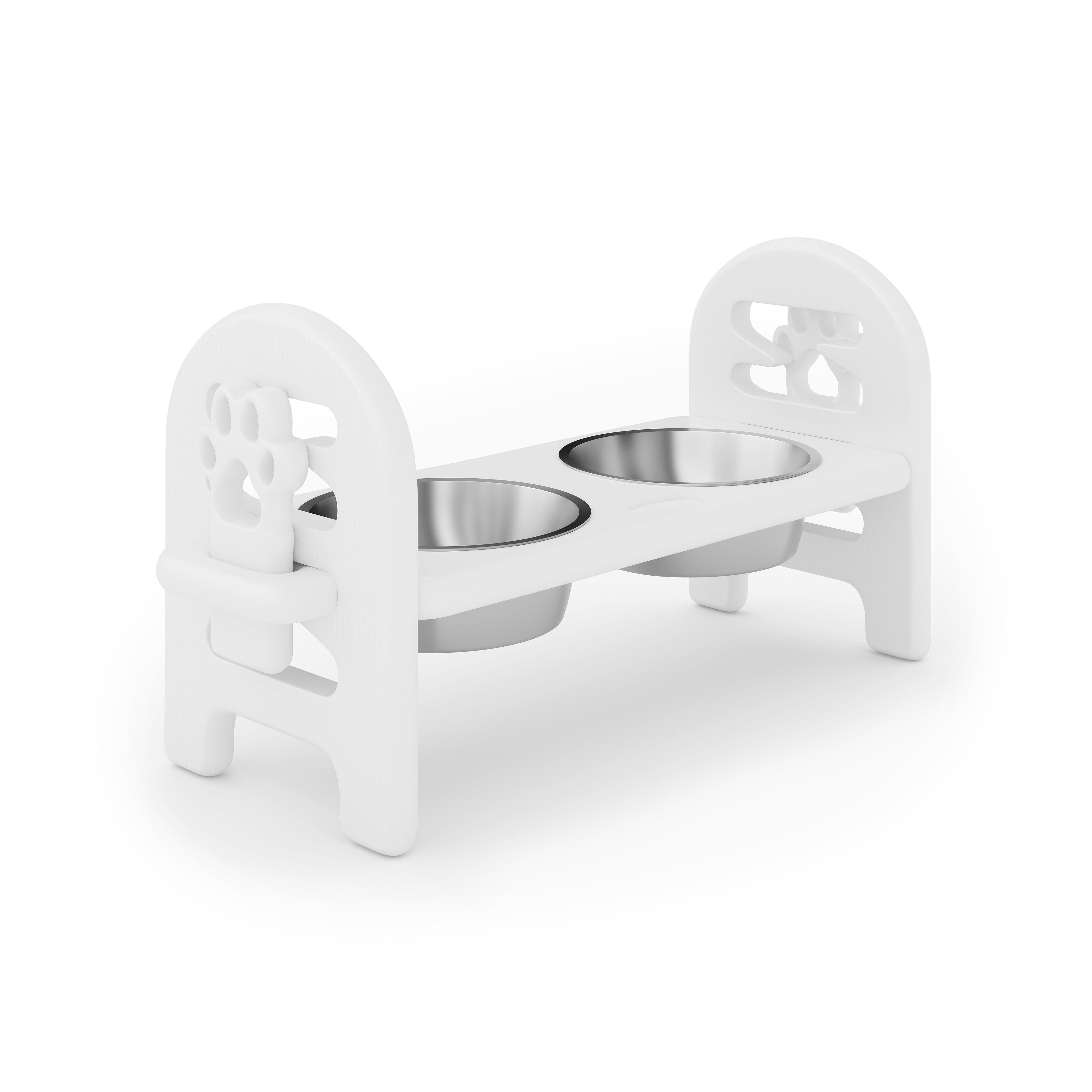 White Adjustable Pet Bowl Travel Ready Hdpe Durable Poly Lumber Recycled