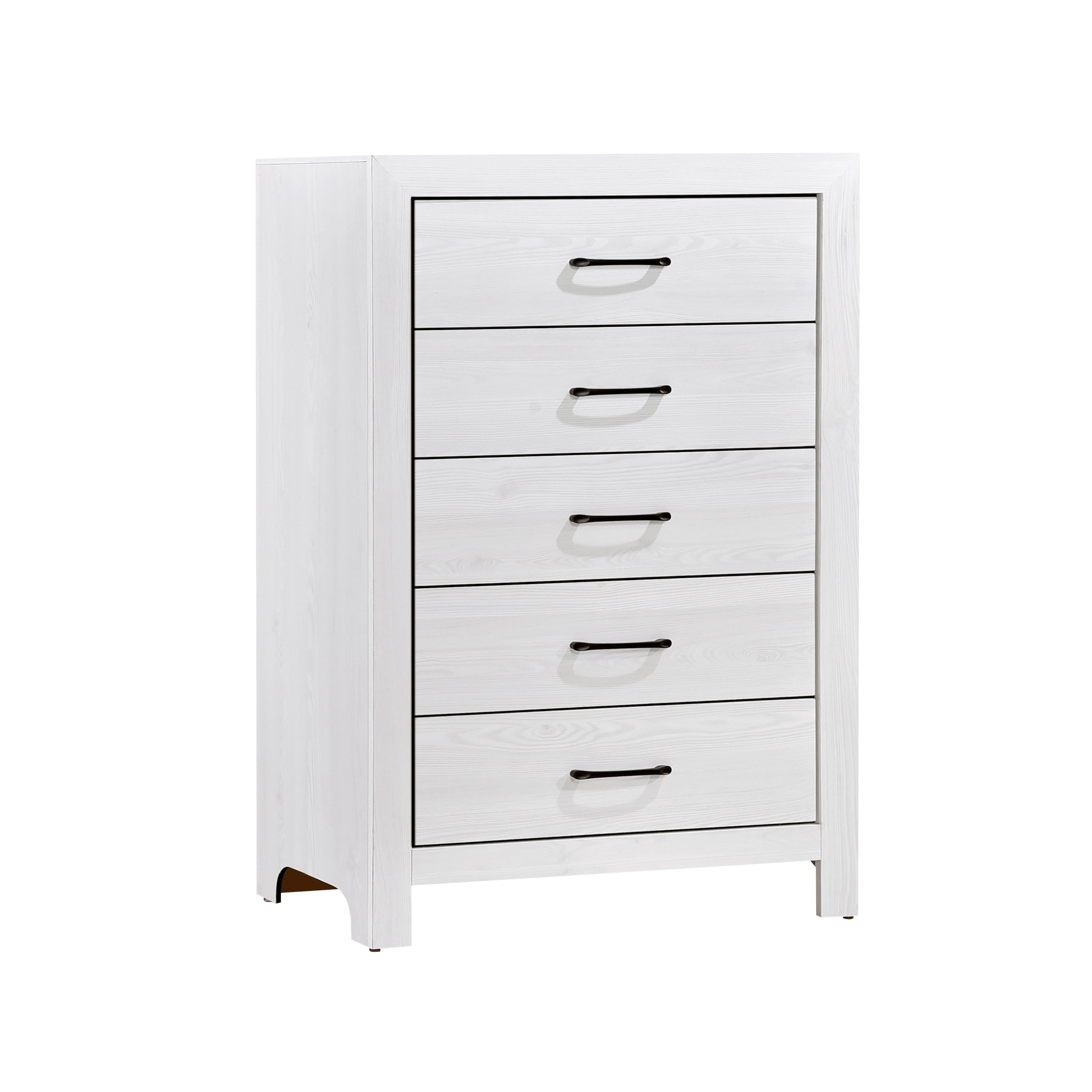 White Bedroom Storage Chest With Black Hardware 5 Spacious Drawers