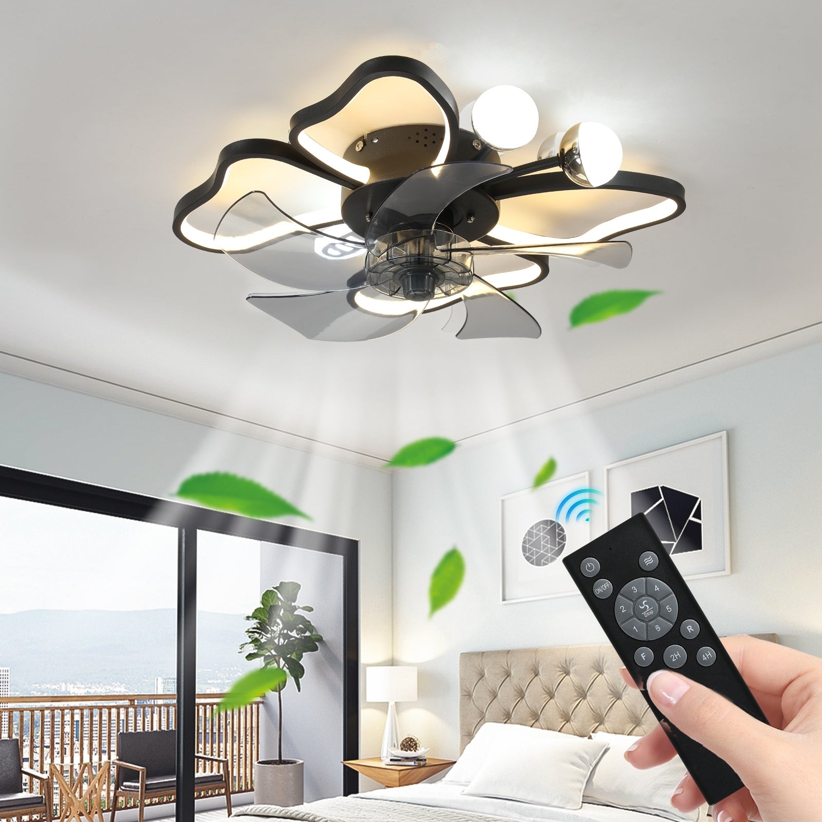 White Black Butterfly Ceiling Fan With Lights And Remote Control