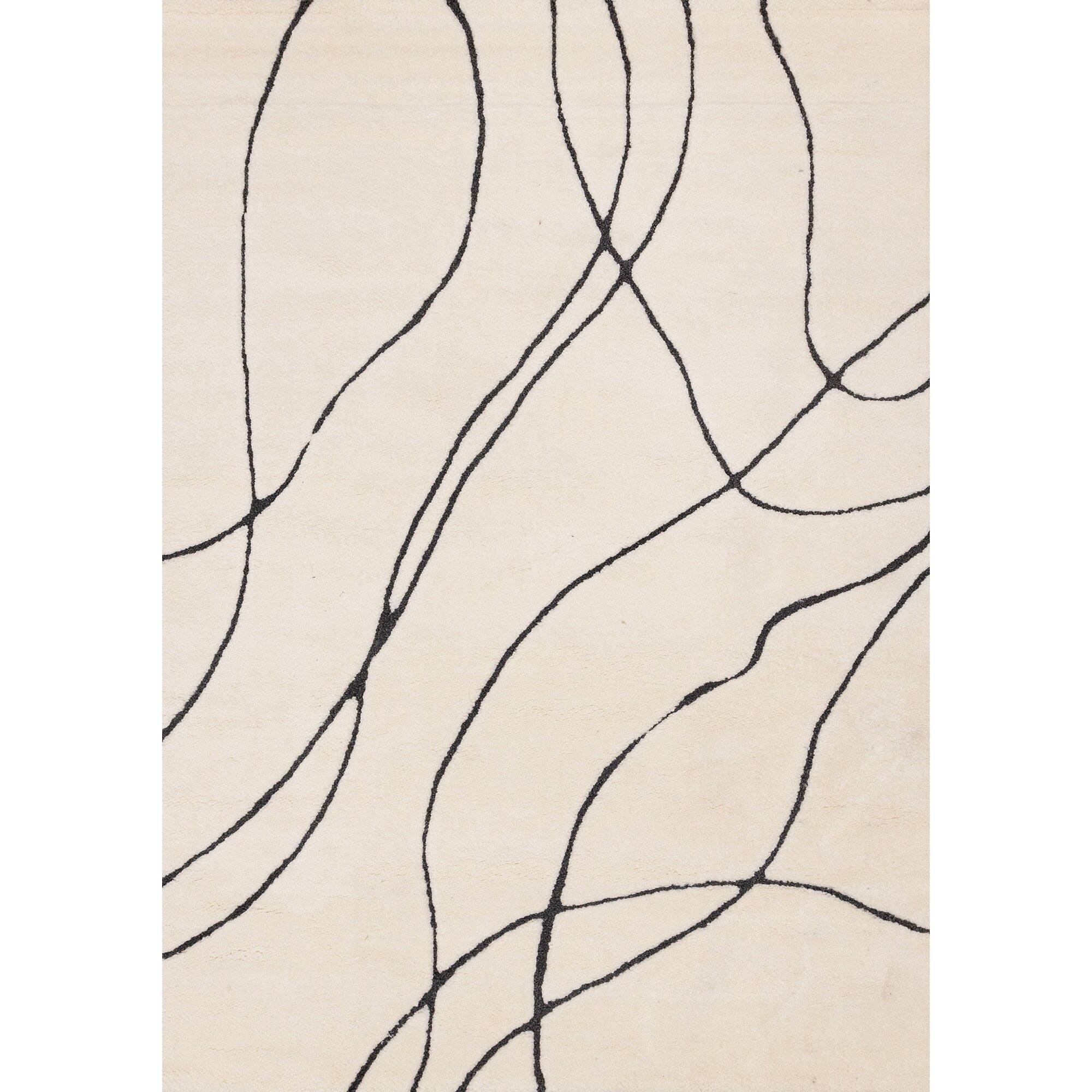 White Black Organic Lines Soft Textured Rug