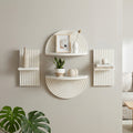 White Boho Arched Lunar Ledges 4 Piece Modular Wood Floating Wall Shelf Set With Fluted Design 6.62 H X 11.75 L X 5 D