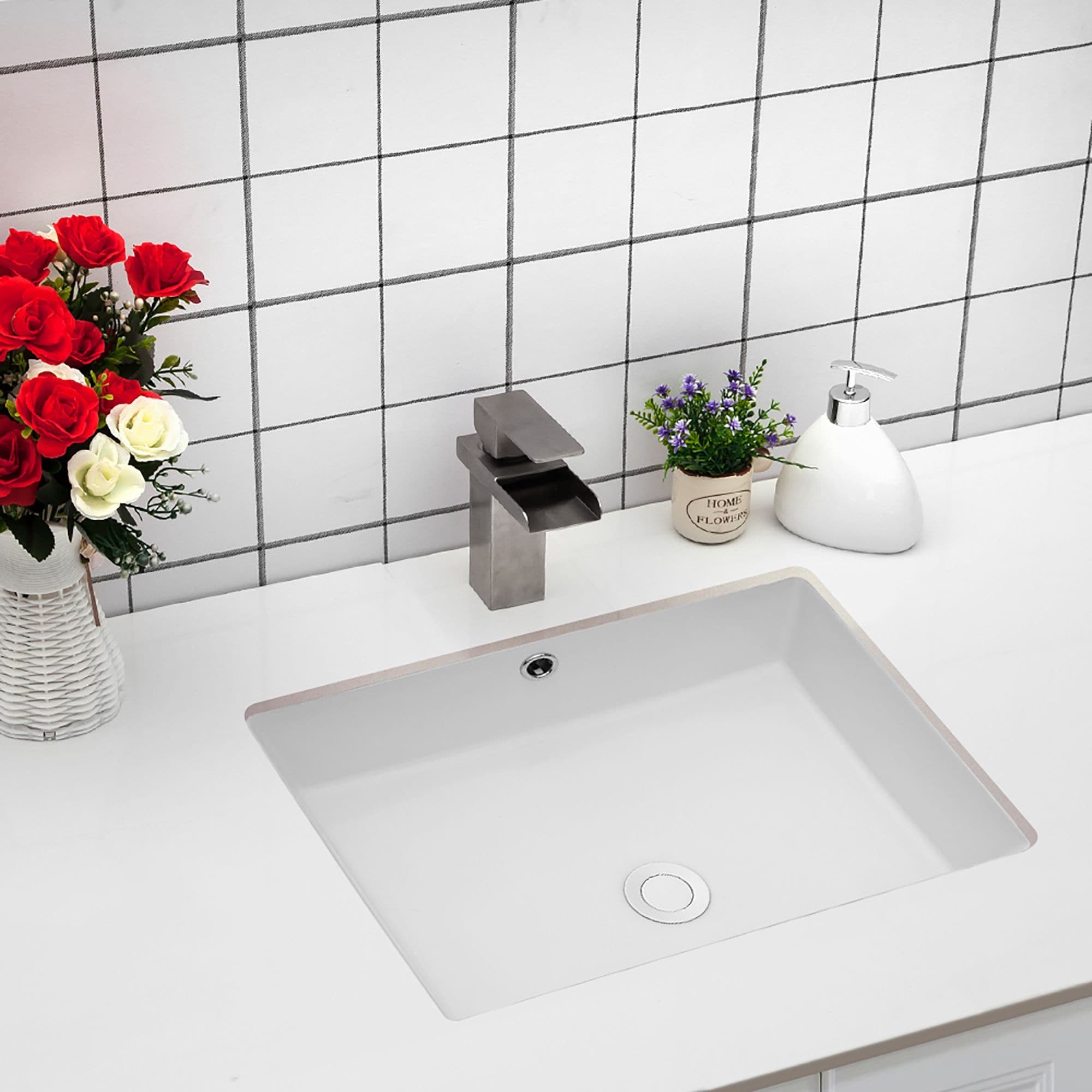 White Ceramic Handmade Rectangular Undermount Bathroom Sink
