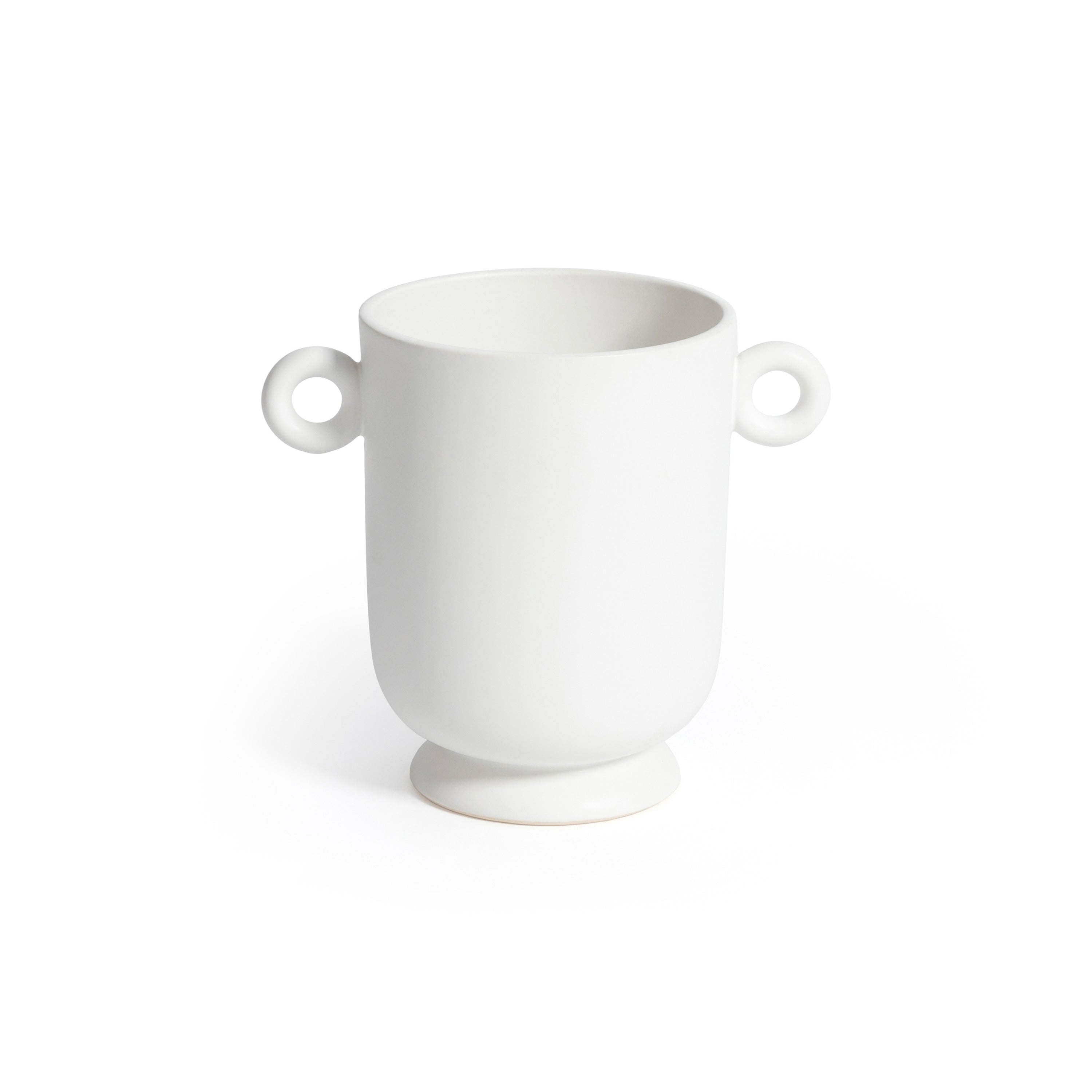 White Ceramic Planter Vase With Decorative Loop Handles