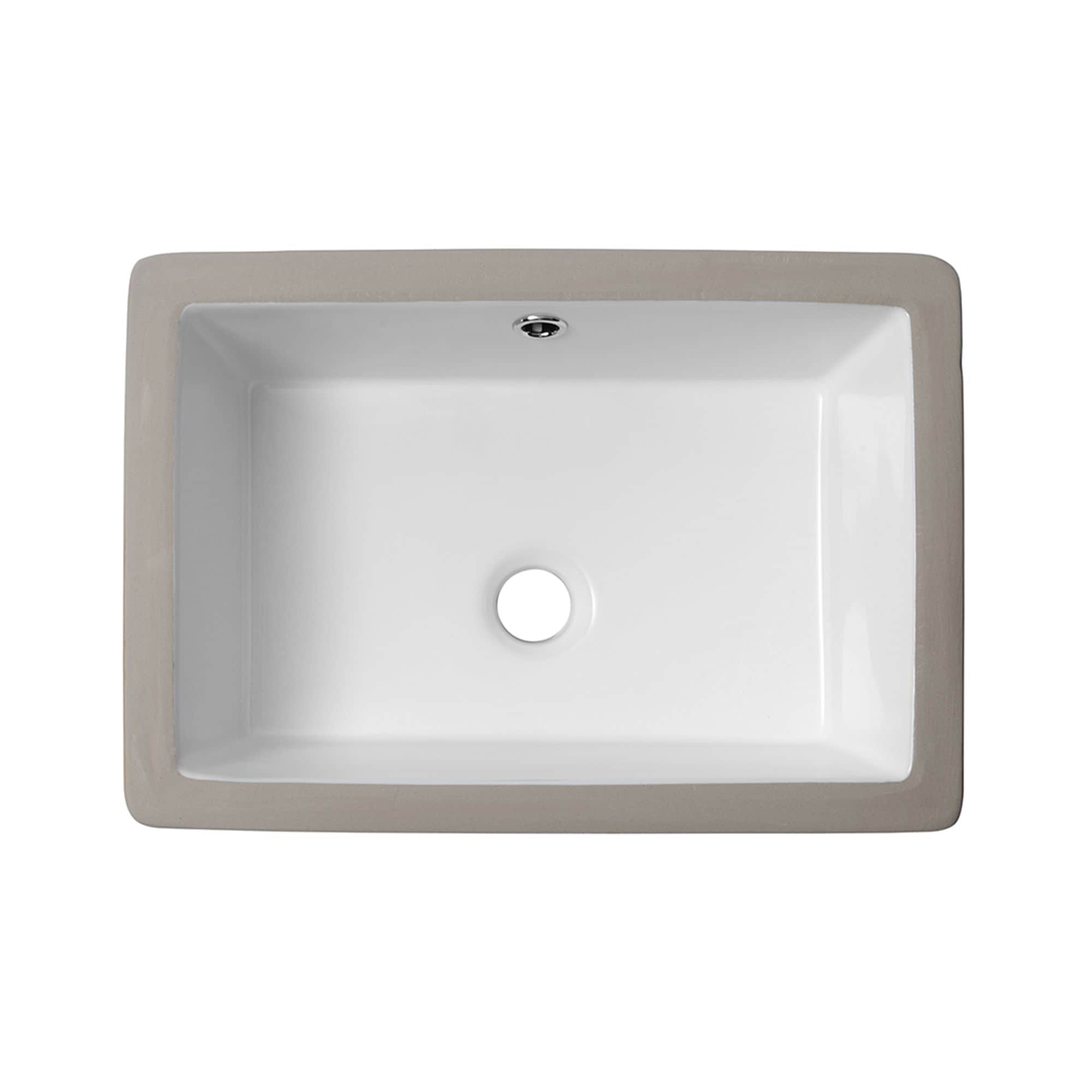 White Ceramic Rectangular Undermount Bathroom Sink With Overflow Hole
