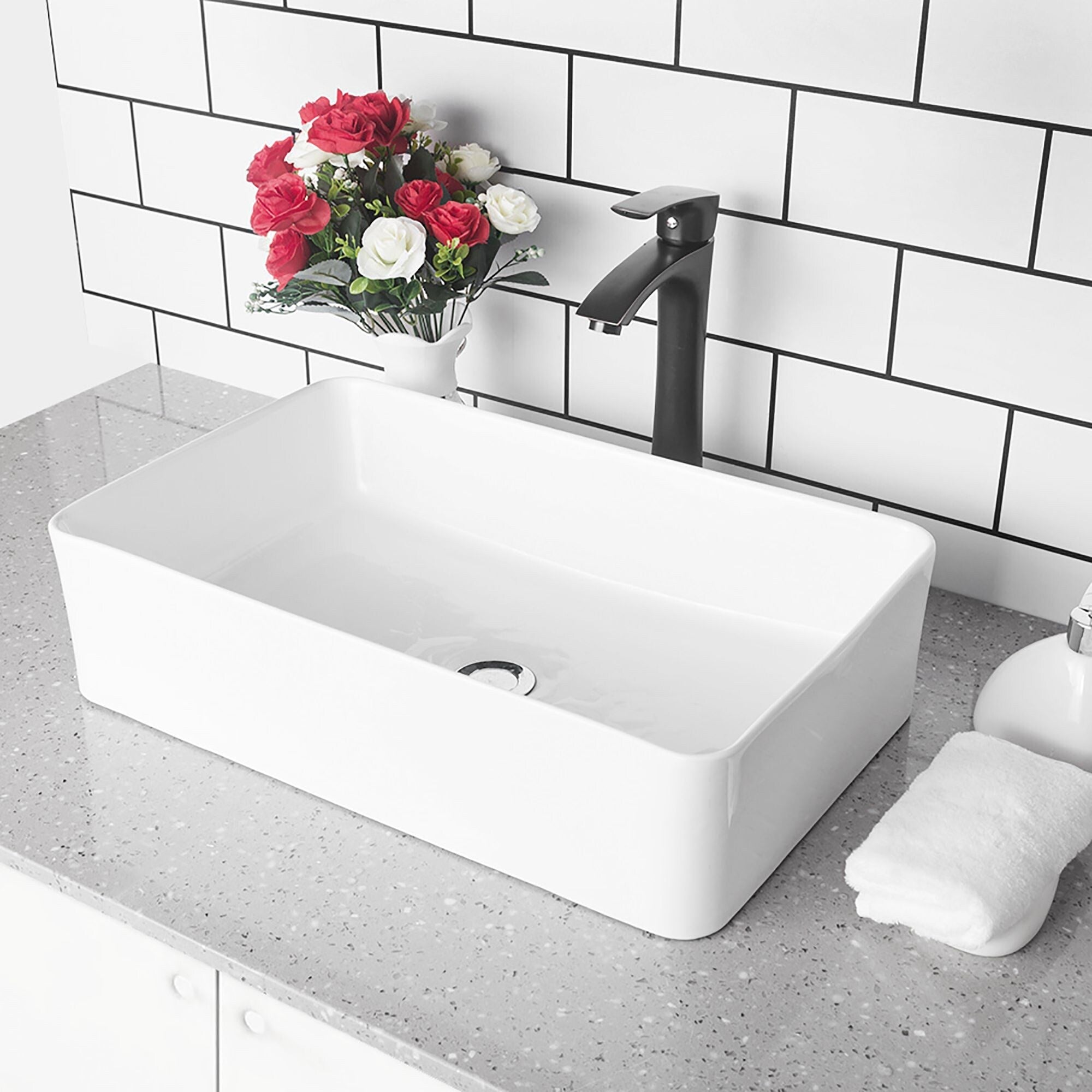 White Ceramic Rectangular Vessel Bathroom Sink