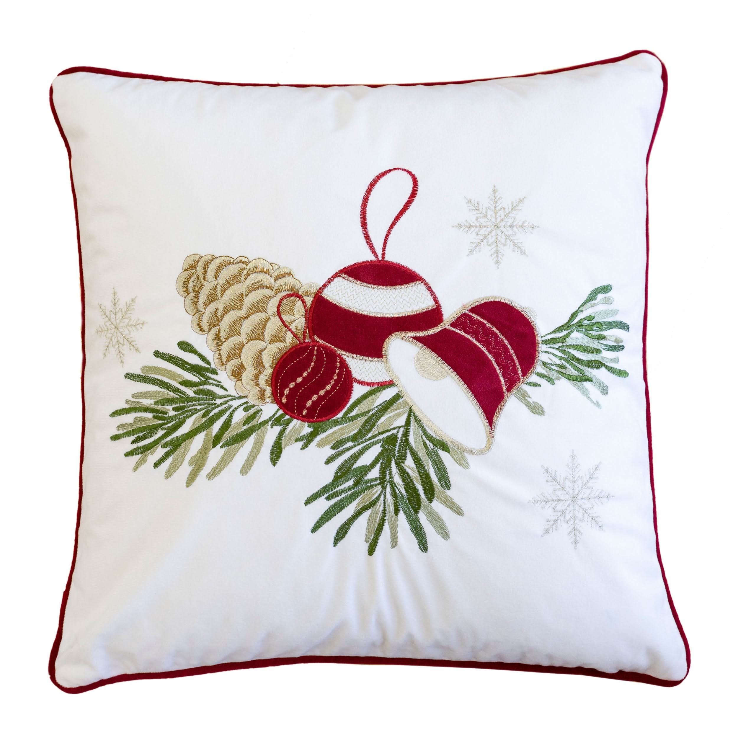 White Christmas Throw Pillow With Pinecone Ornament Embroidery 20X20 With Insert Set Of 2