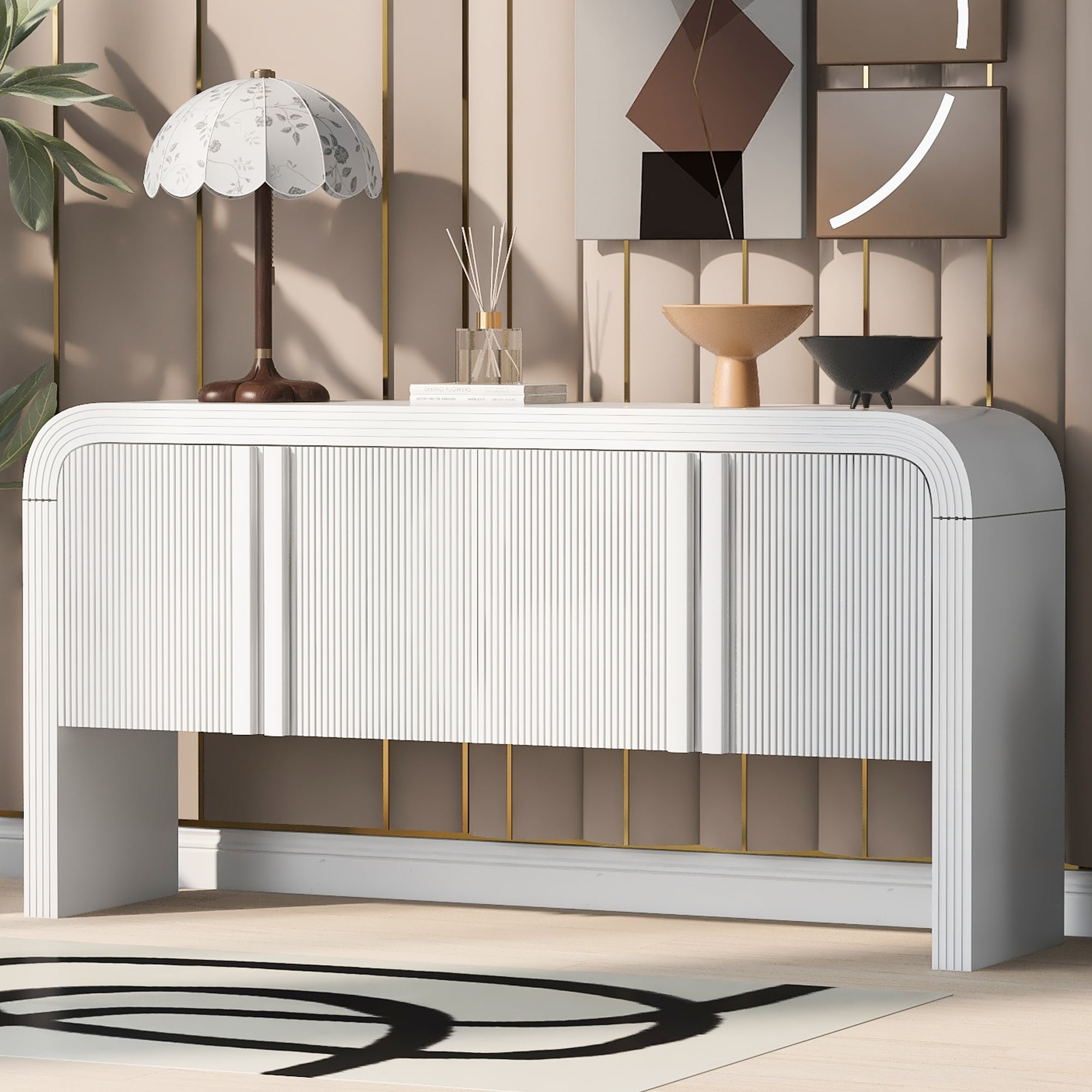 White Console Cabinet File Cabinet Buffet Cabinet With Adjustable Shelf Entryway Cabinet With Wood Legs