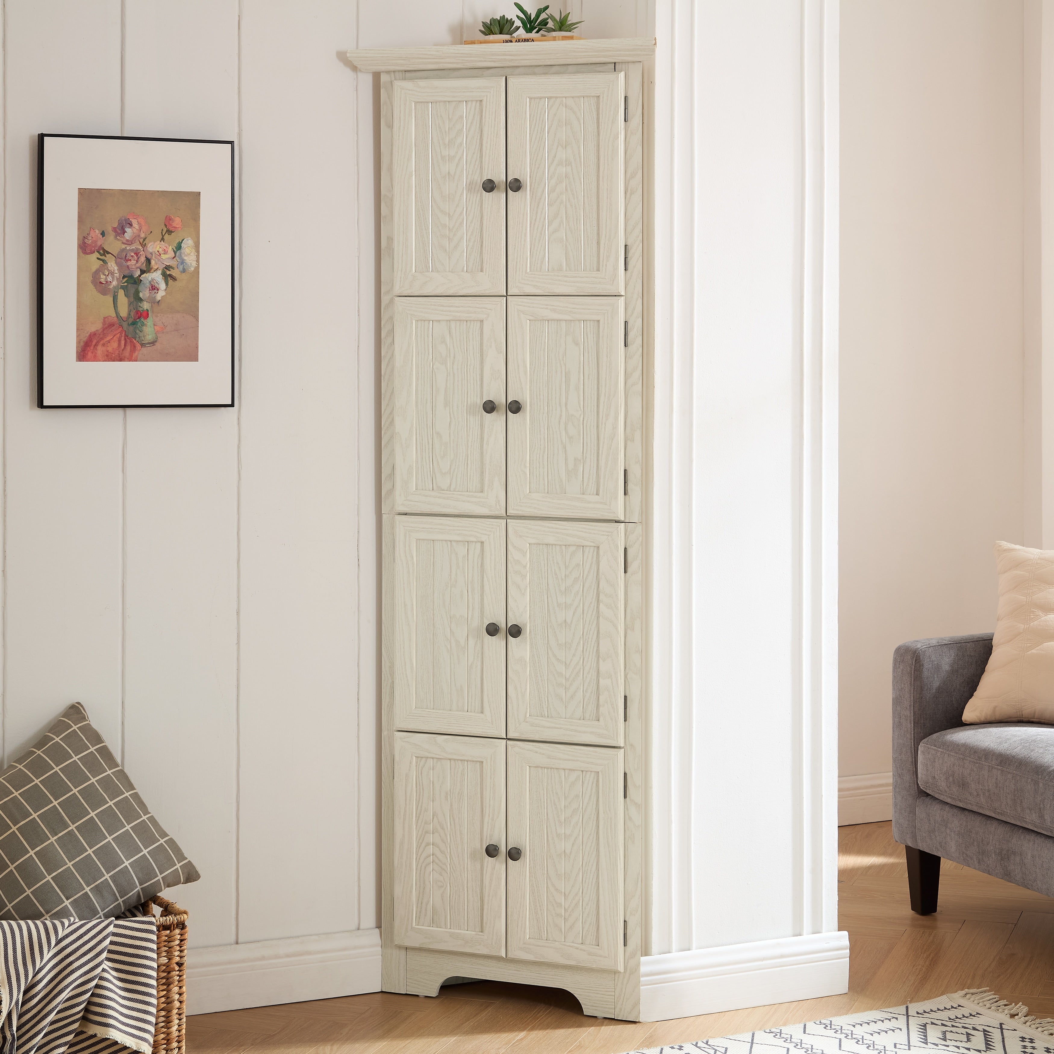 White Corner Cabinet Kitchen Cabinet With Shelves Pantry Cabinet Storage Cabinet Bookcase Base Cabinet