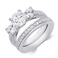 White Cubic Zirconia 1.50 Ct Round Cut Bridal Ring Set Sterling Silver