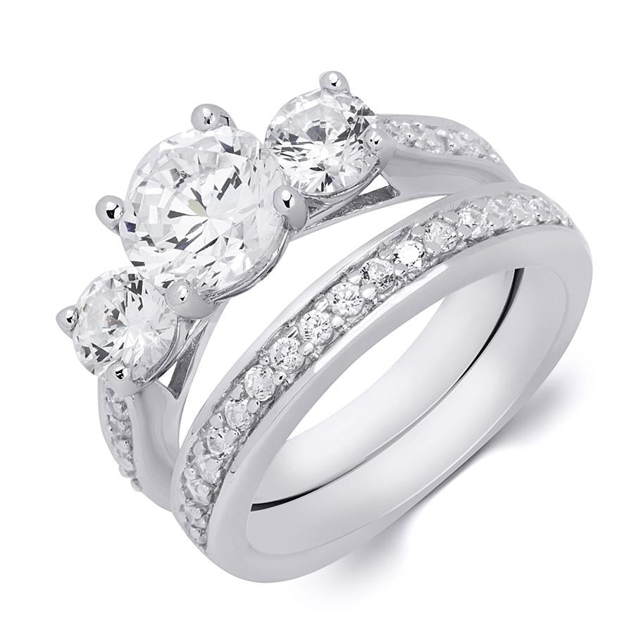 White Cubic Zirconia 1.50 Ct Round Cut Bridal Ring Set Sterling Silver