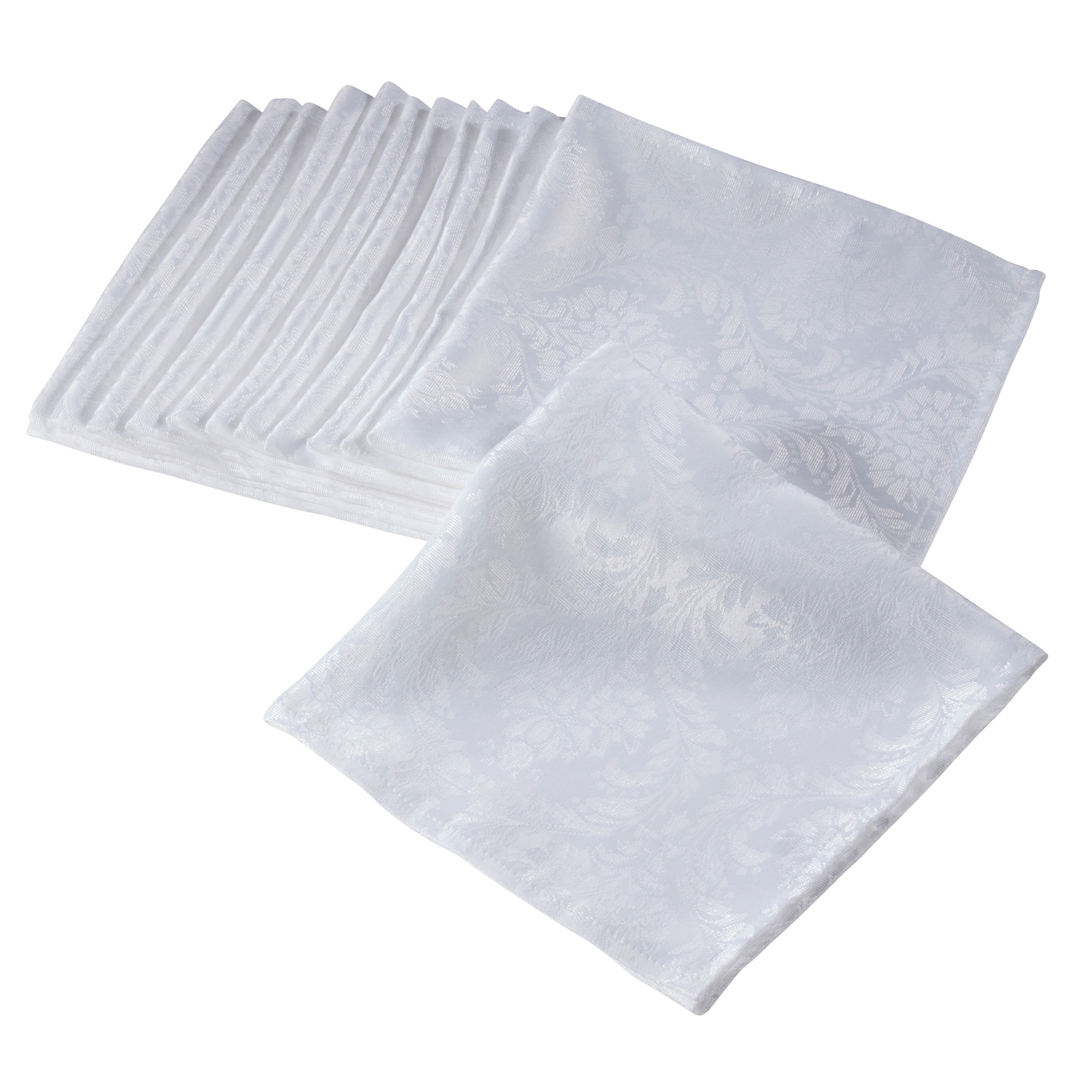 White Damask Dinner Napkins Set Of 12