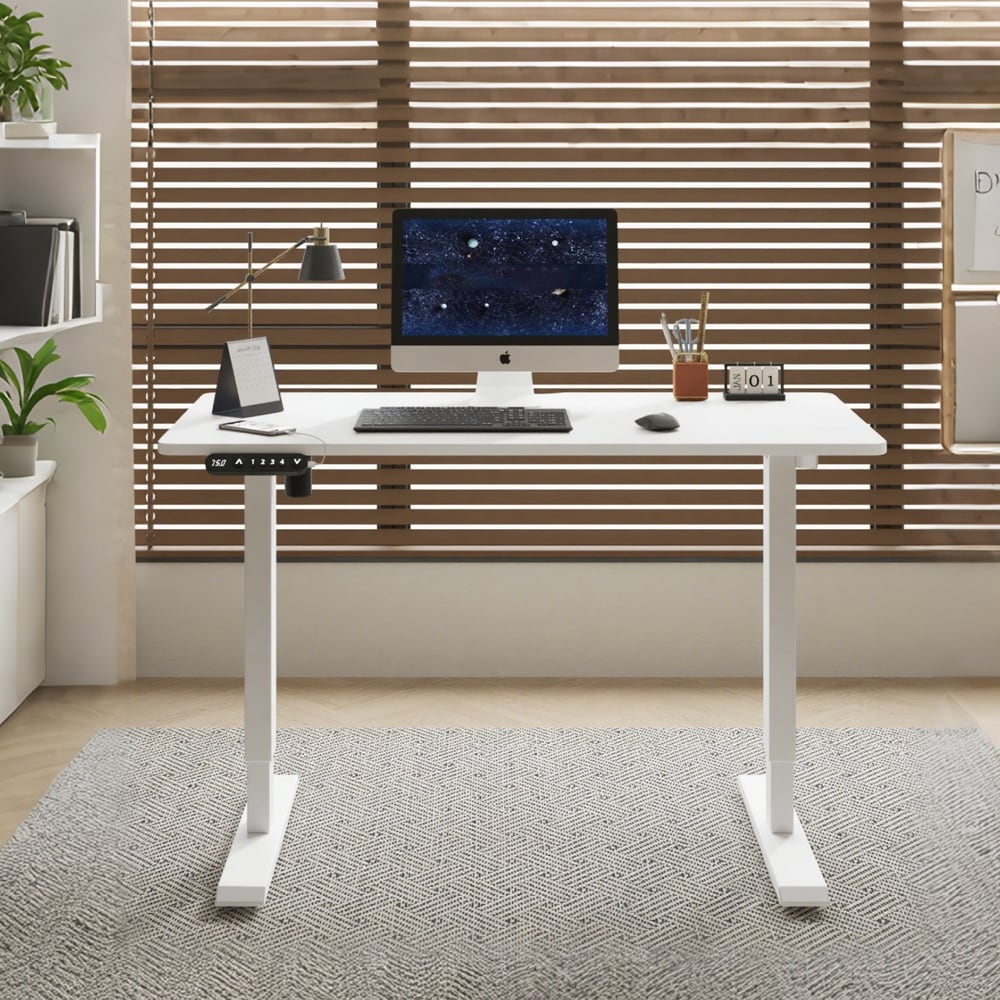 White Double Beam Electric Standing Desk Height Adjustable Desk For Home And Office