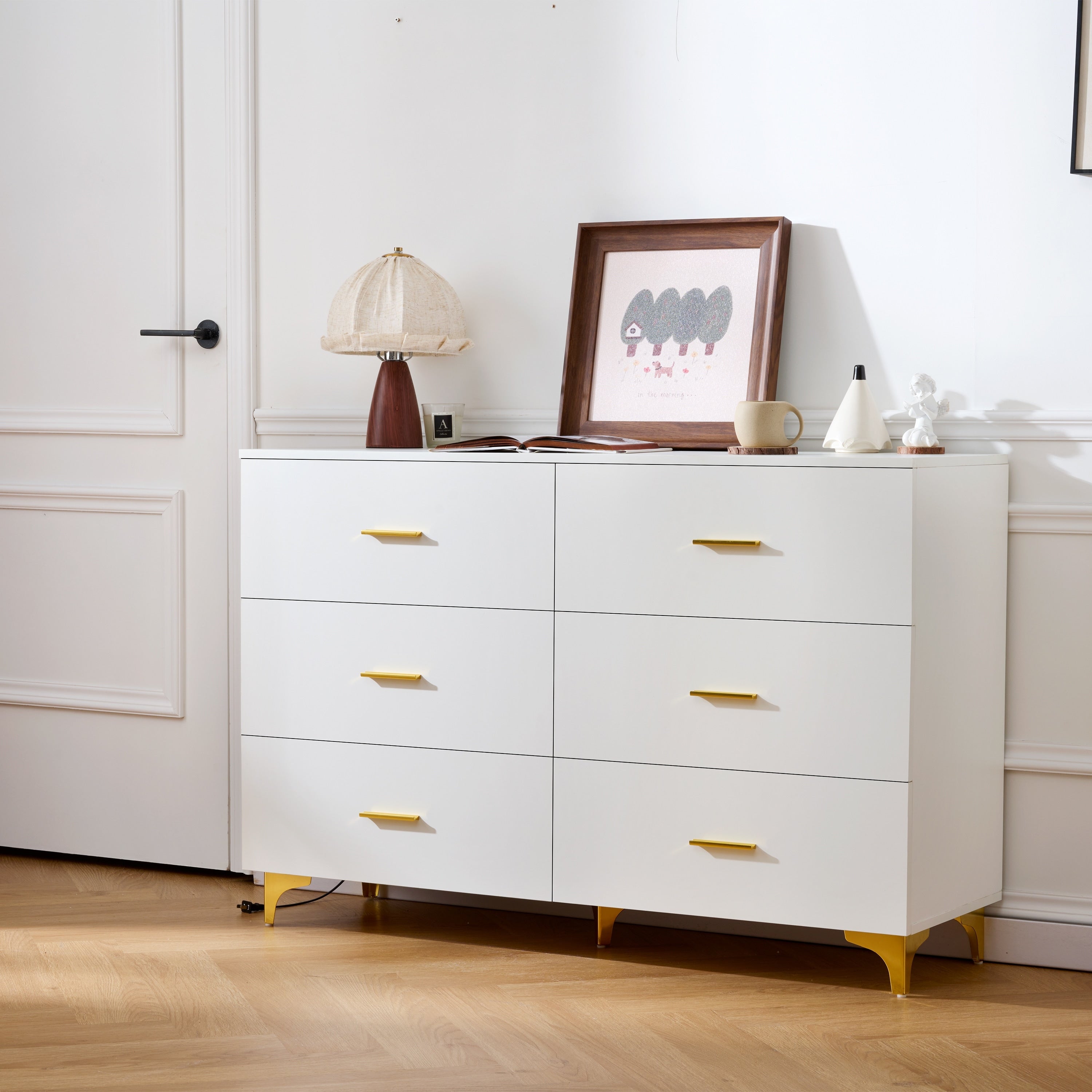 White Dresser Chest Of Drawers With 6 Drawers Tv Stand Hallway Cabinet Entryway Cabinet Storage Cabinet