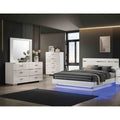 White Finish 4Pc Led Bed Dresser Mirror Chest Modern Bedroom Set