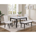 White Finish 5Pc Dining Set 1X Table 1X Bench 3X Upholstered Chairs