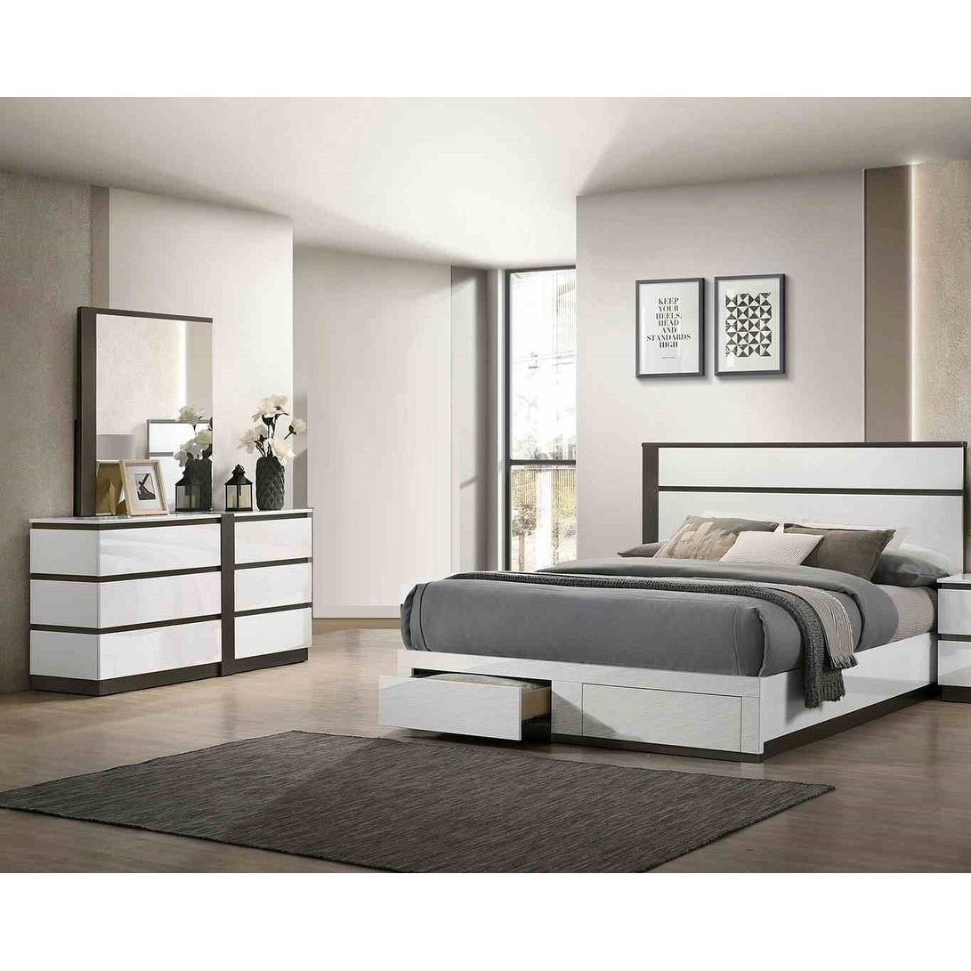 White Finish Drawers Bed Dresser Mirror Solid Wood 3Pc Bedroom Set