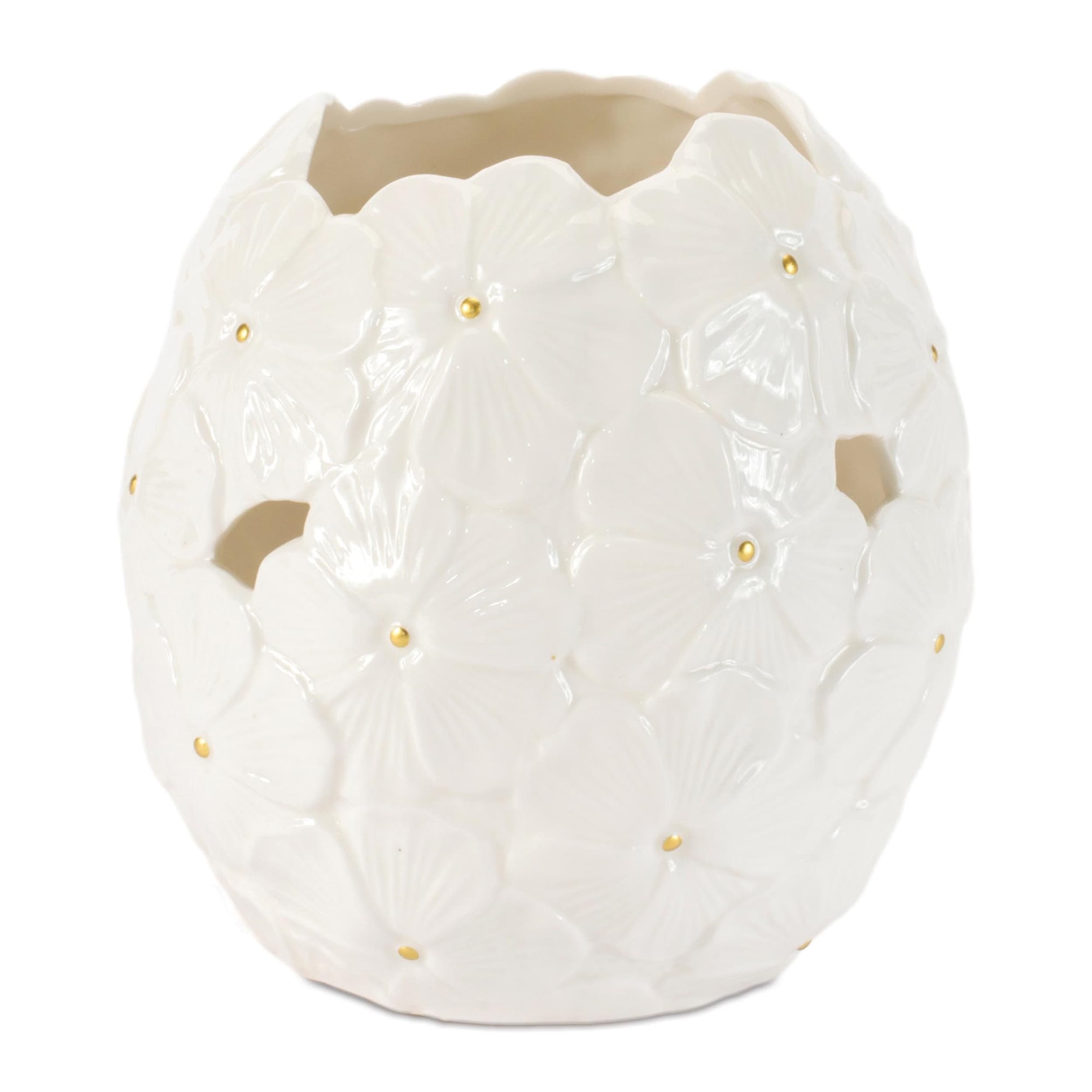 White Floral Embossed Ceramic Vase Set Of 2