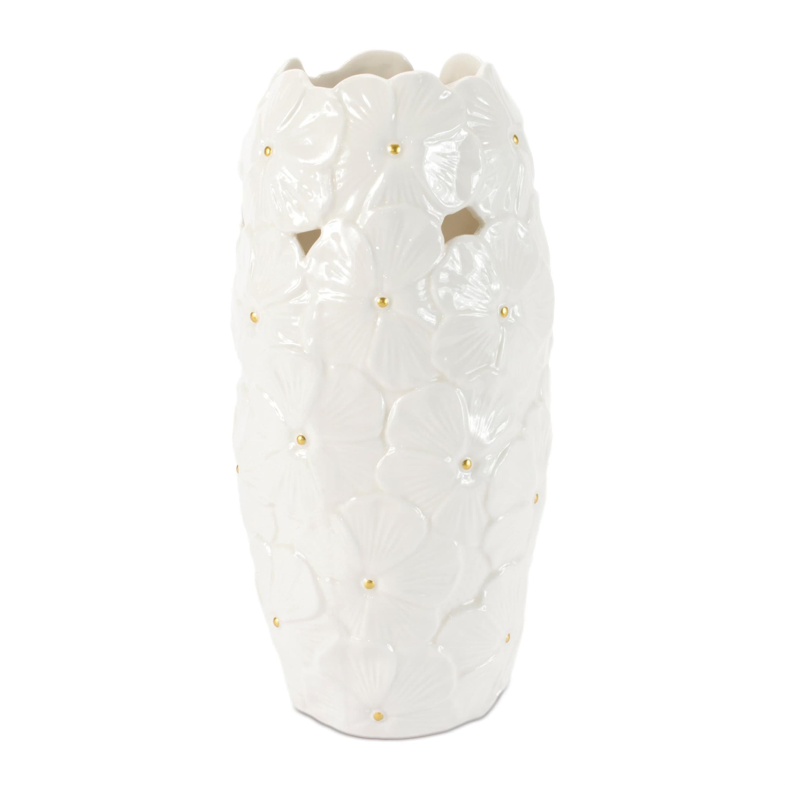 White Floral Embossed Ceramic Vase Set Of 2