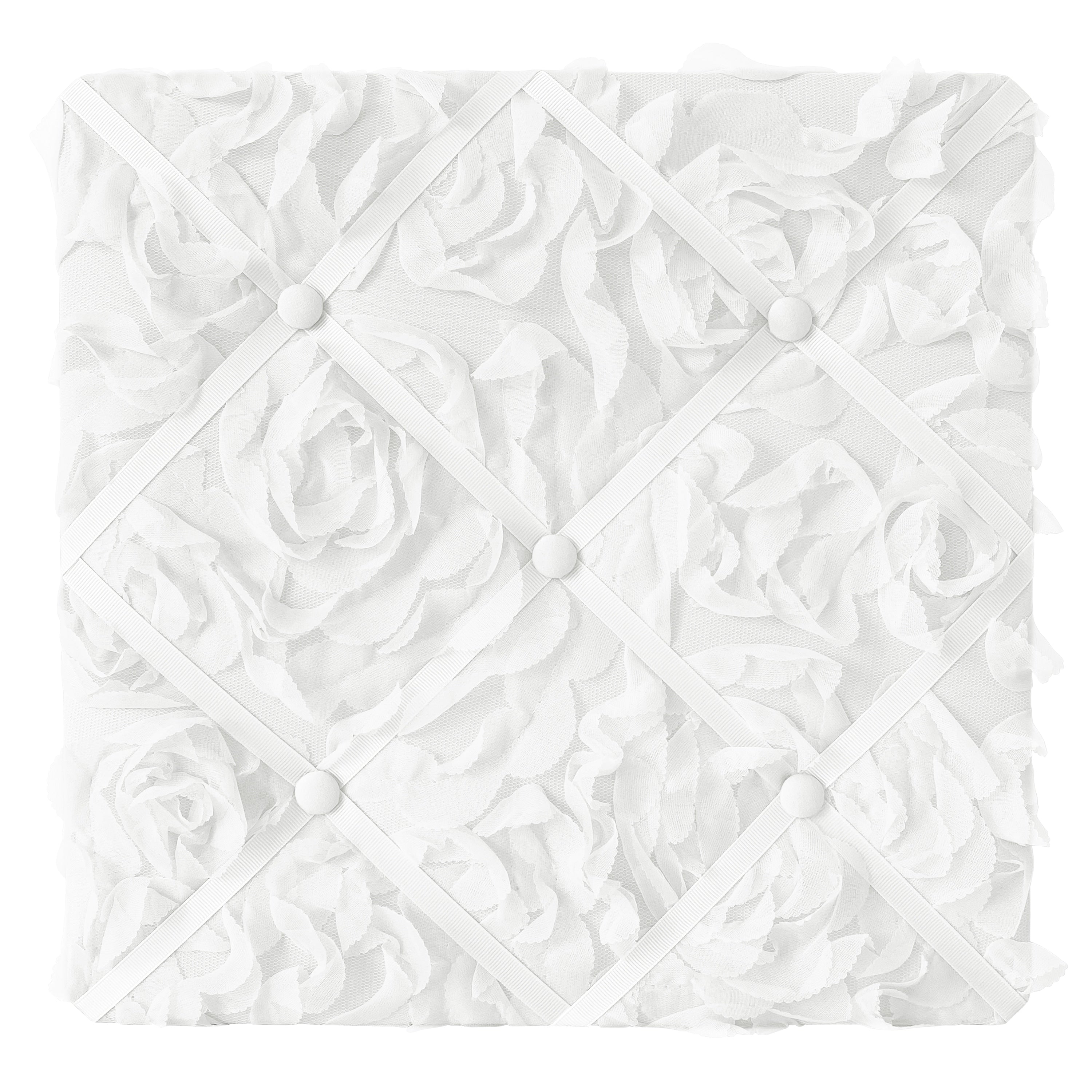 White Floral Rose 13In Fabric Memory Photo Bulletin Board Solid Flower Luxurious Elegant Princess Vintage Boho Shabby Chic