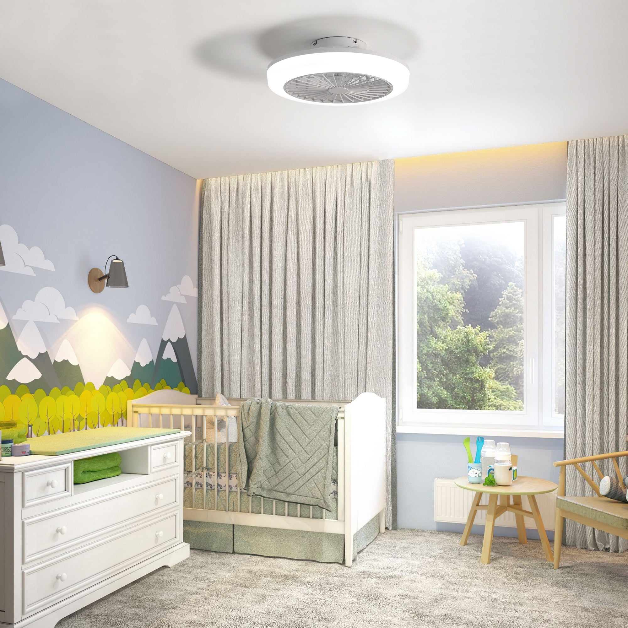 White Flush Mount Ceiling Fan With Light And Remote Control