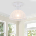 White Flush Mount Ceiling Light With Ribbed Cloud Glass Dome Shade Dia.9.65 In