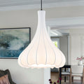 White Fluted Bell Fabric Pendant Light For Bedroom Living Room Dia.13.78 In