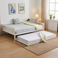 White Full Size Wood Bed With Trundle Light Strip Charging Station And Guardrail