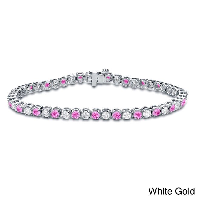 Auriya 5Ct Pink Sapphire And 5Cttw Diamond Tennis Bracelet 14K Gold