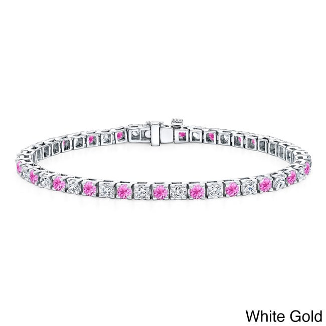 Auriya 5Ct Round Pink Sapphire And 5Ctw Diamond Tennis Bracelet 14K Gold