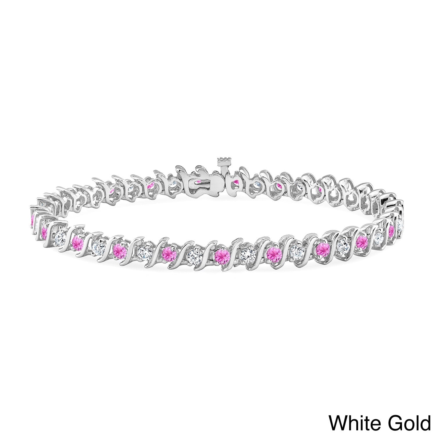 Auriya 5Ct Pink Sapphire And 5Ctw S Link Diamond Tennis Bracelet 14K Gold