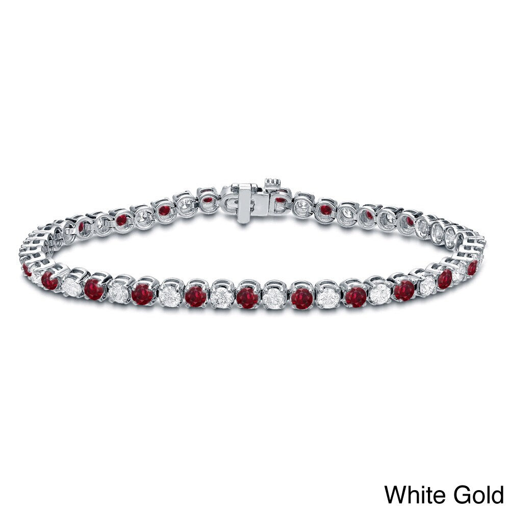 Auriya 5Ct Red Ruby And 5Cttw Diamond Tennis Bracelet 14K Gold