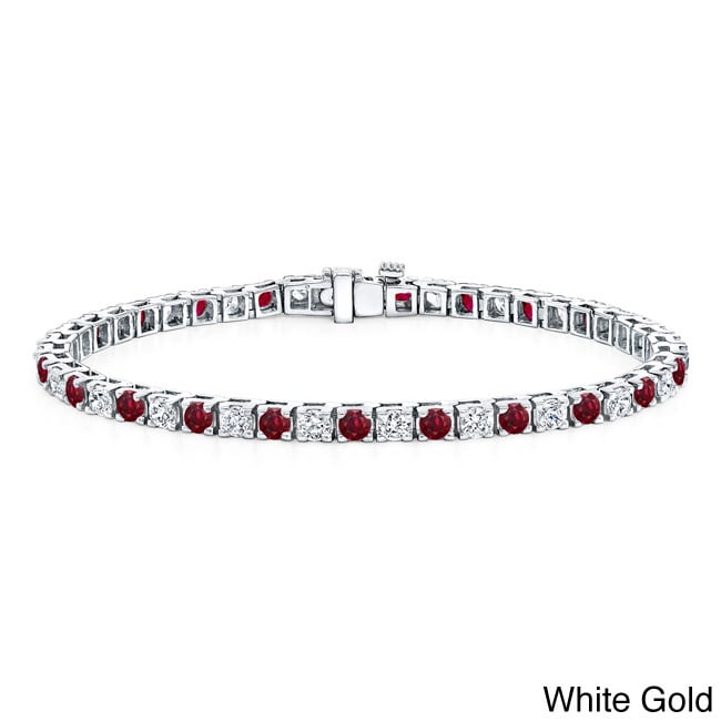 Auriya 3 1 2Ct Round Red Ruby And 3 1 2Ctw Diamond Tennis Bracelet 14K Gold