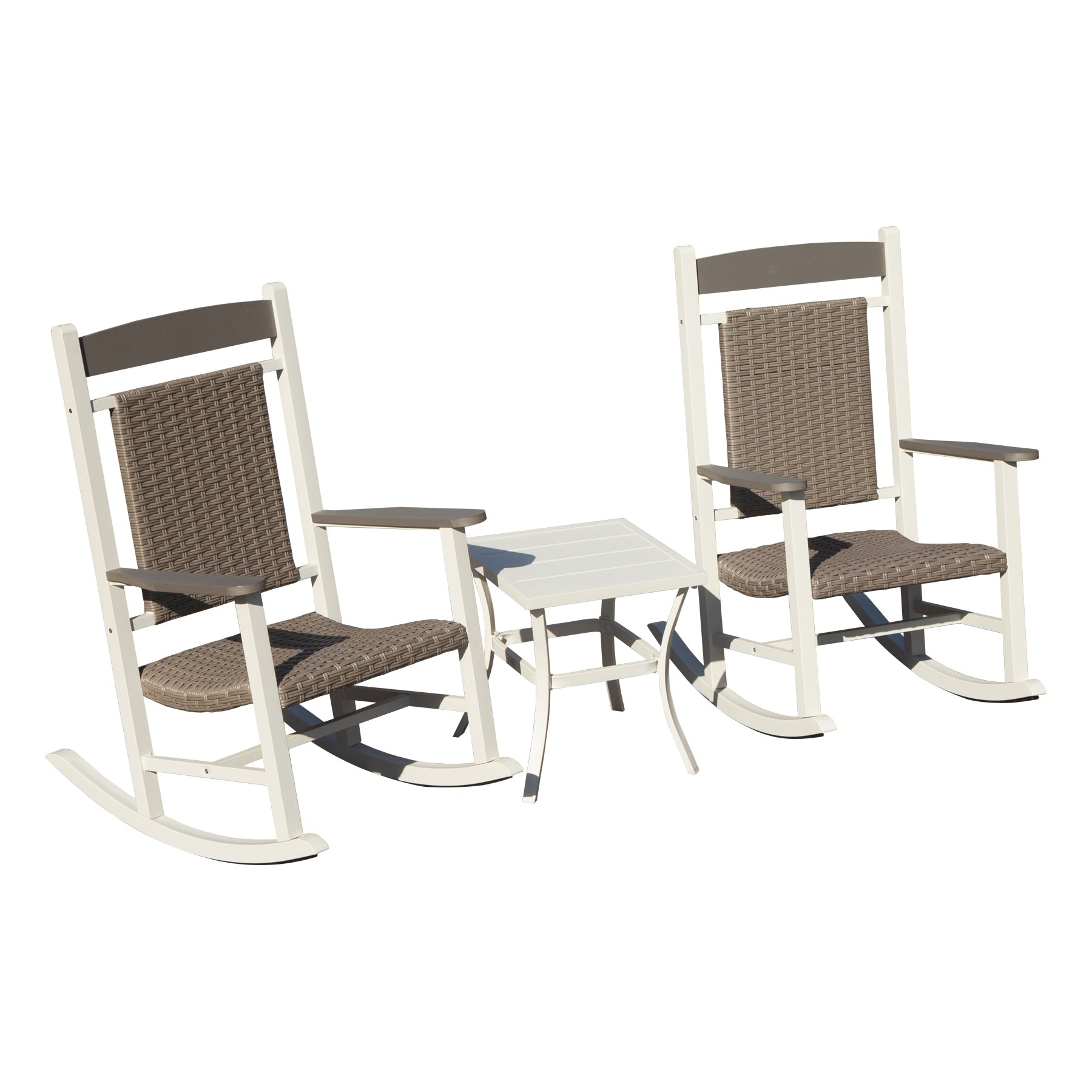White Gray Outdoor Chat Set With 2 Rocking Chairs Patio Conversation Set With Coffee Table For Poolside Backyard
