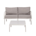 White Gray Patio Conversation Set With Square Coffee Table Outdoor Chat Set With Upholstered Loveseat