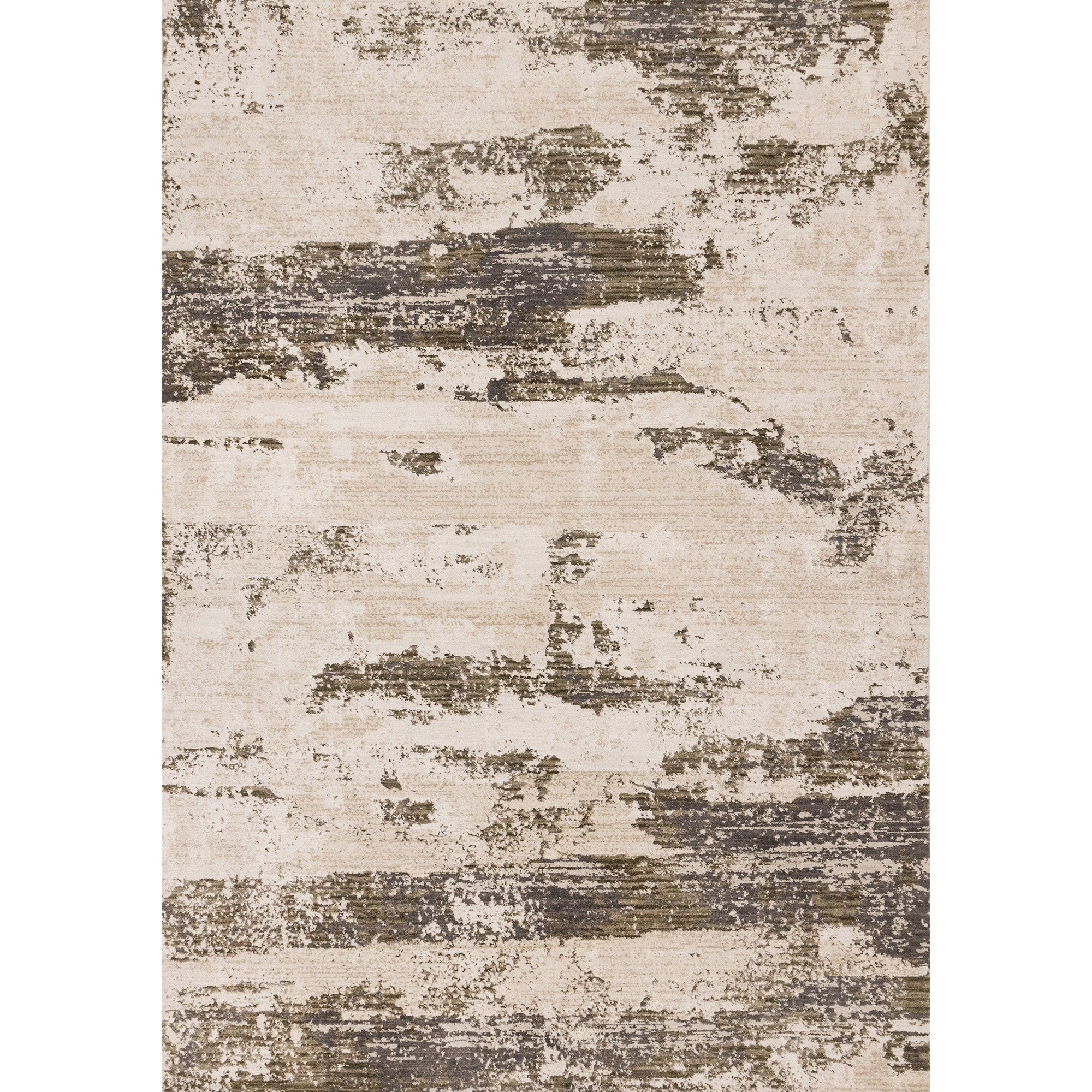 White Green Grey Distressed Textured High Traffic Rug